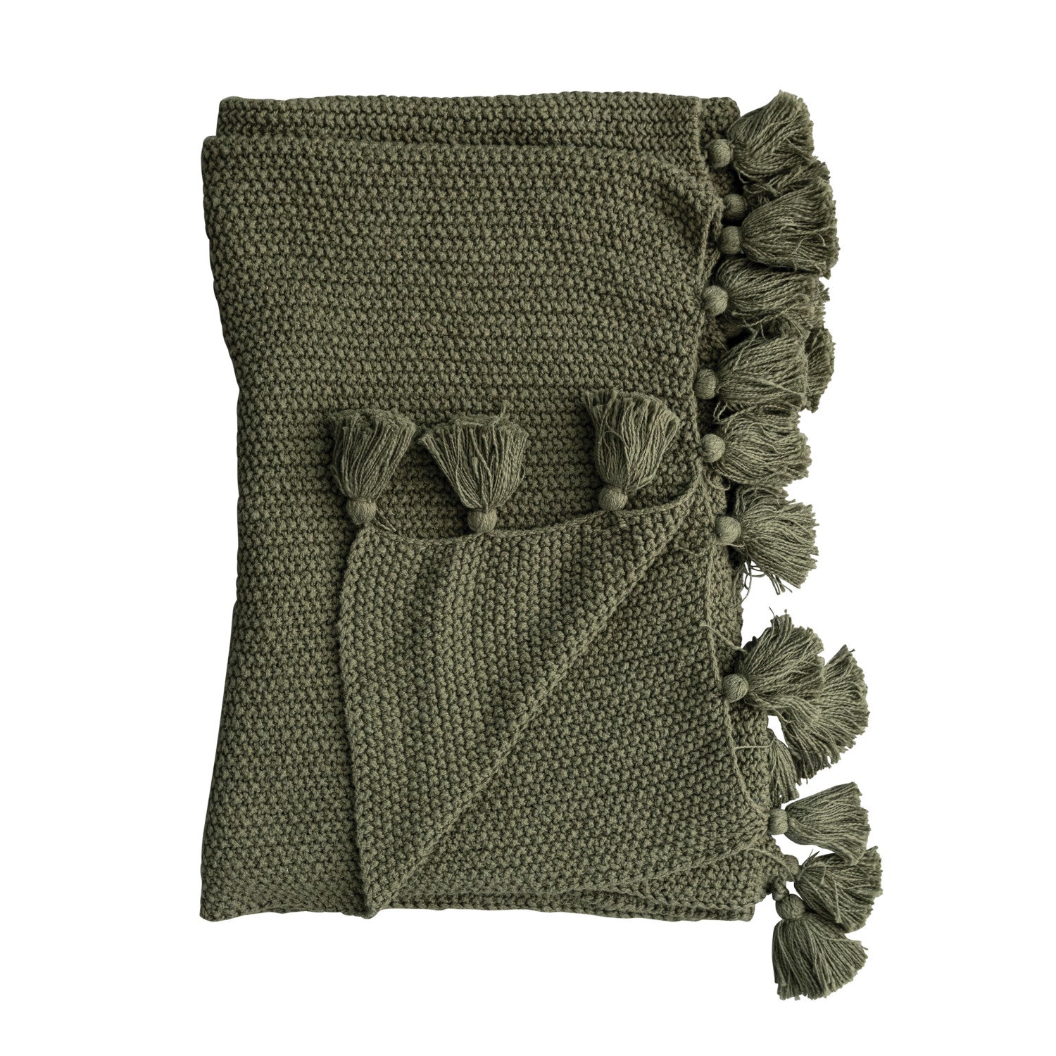 Cotton Knit Throw, Olive Green
