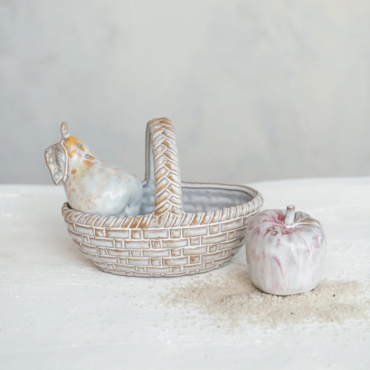 Stoneware Salt Pepper Shaker In Basket The Rustic Barn