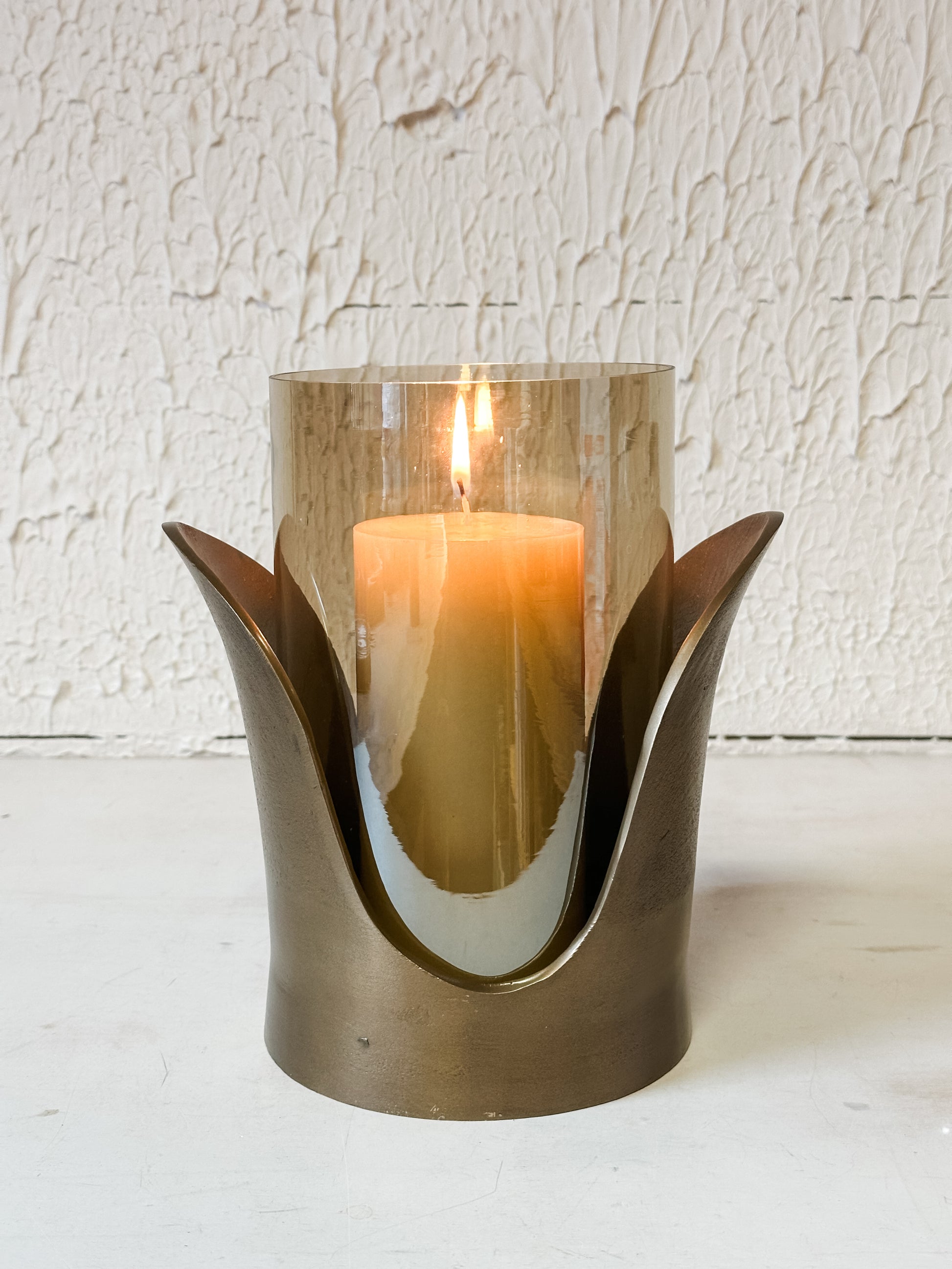 10" antique brass candle holder at The Rustic Barn in Killingworth, CT