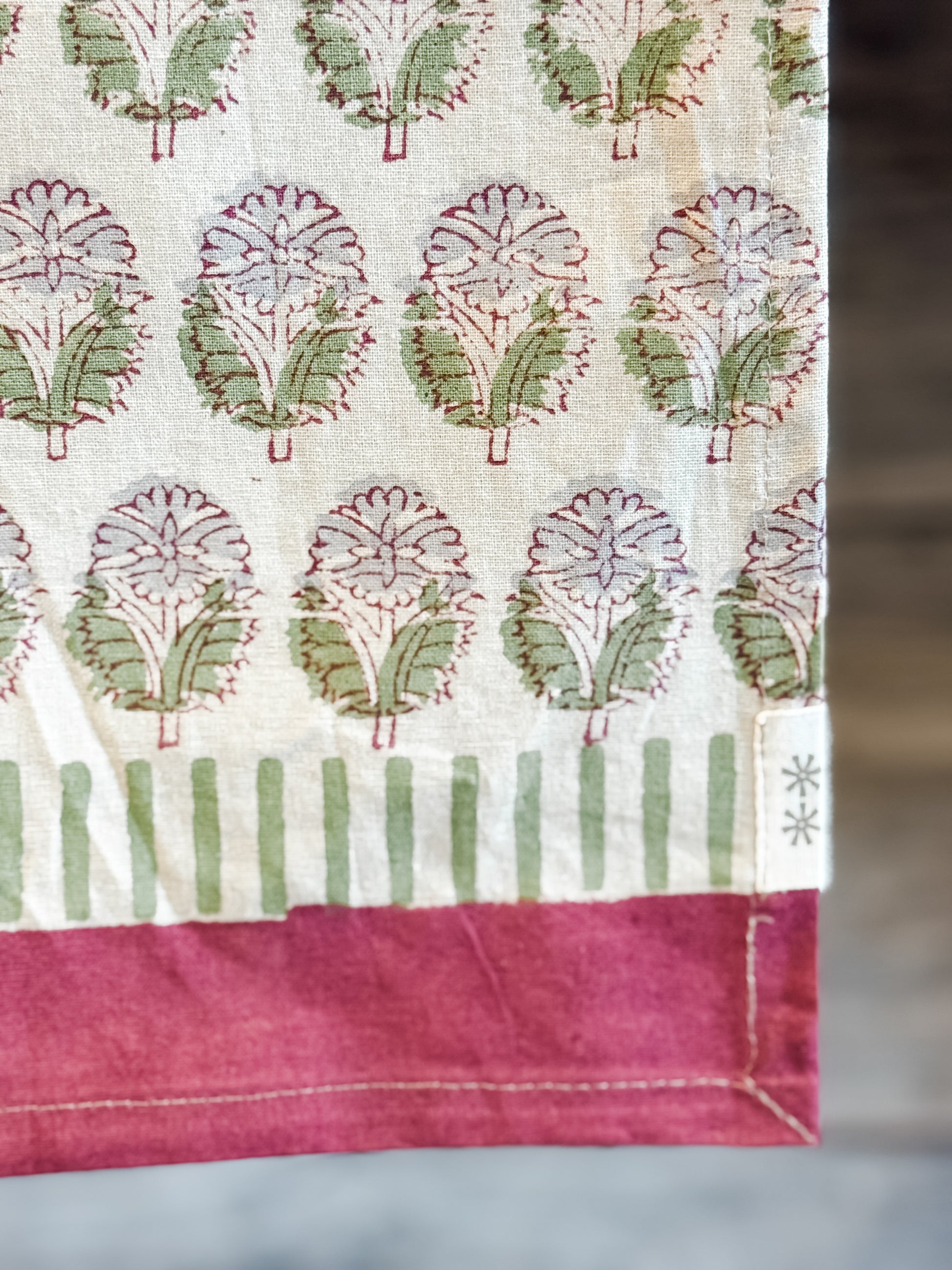 108" Organic Cotton Hand Block Printed Table Runner at the Rustic Barn in Killingworth, CT