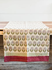 108" Organic Cotton Hand Block Printed Table Runner at the Rustic Barn in Killingworth, CT