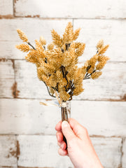faux dried golden pine cone fall stems at the rustic barn in killingworth ct