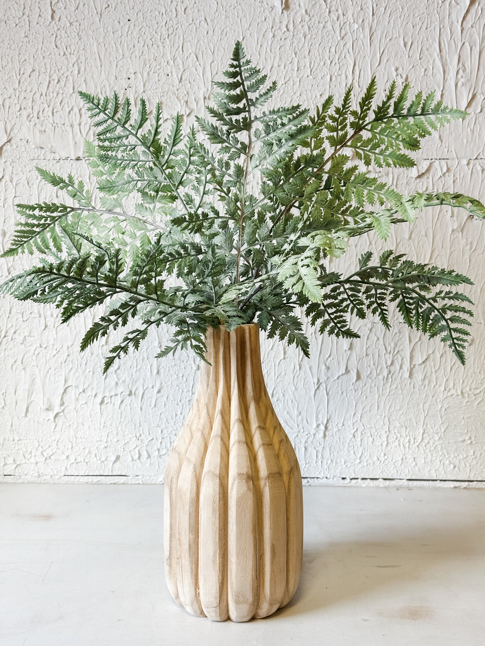11 inch hand carved paulownia wood vase at the rustic barn in Killingworth ct