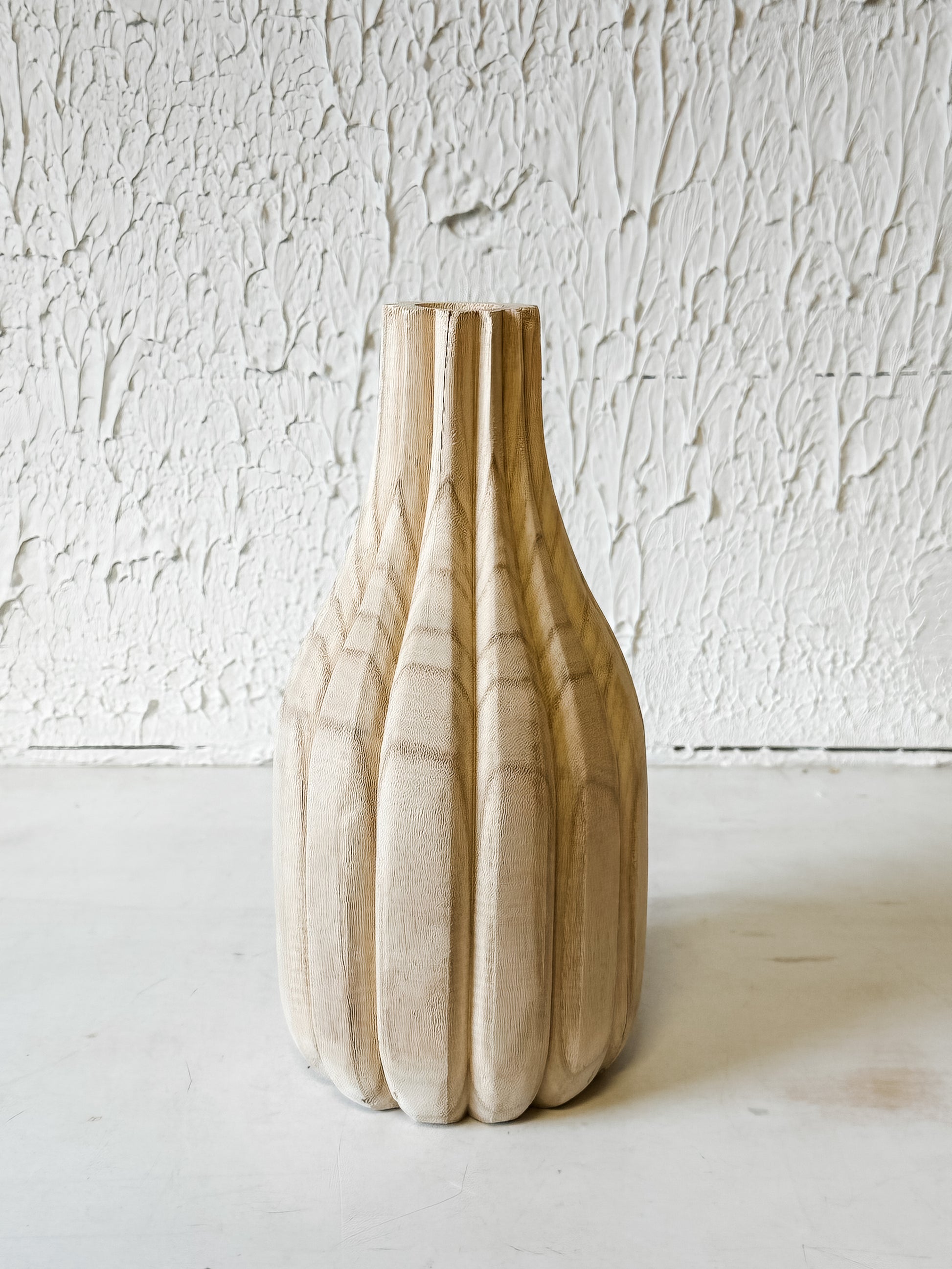 11 inch hand carved paulownia wood vase at the rustic barn in Killingworth ct