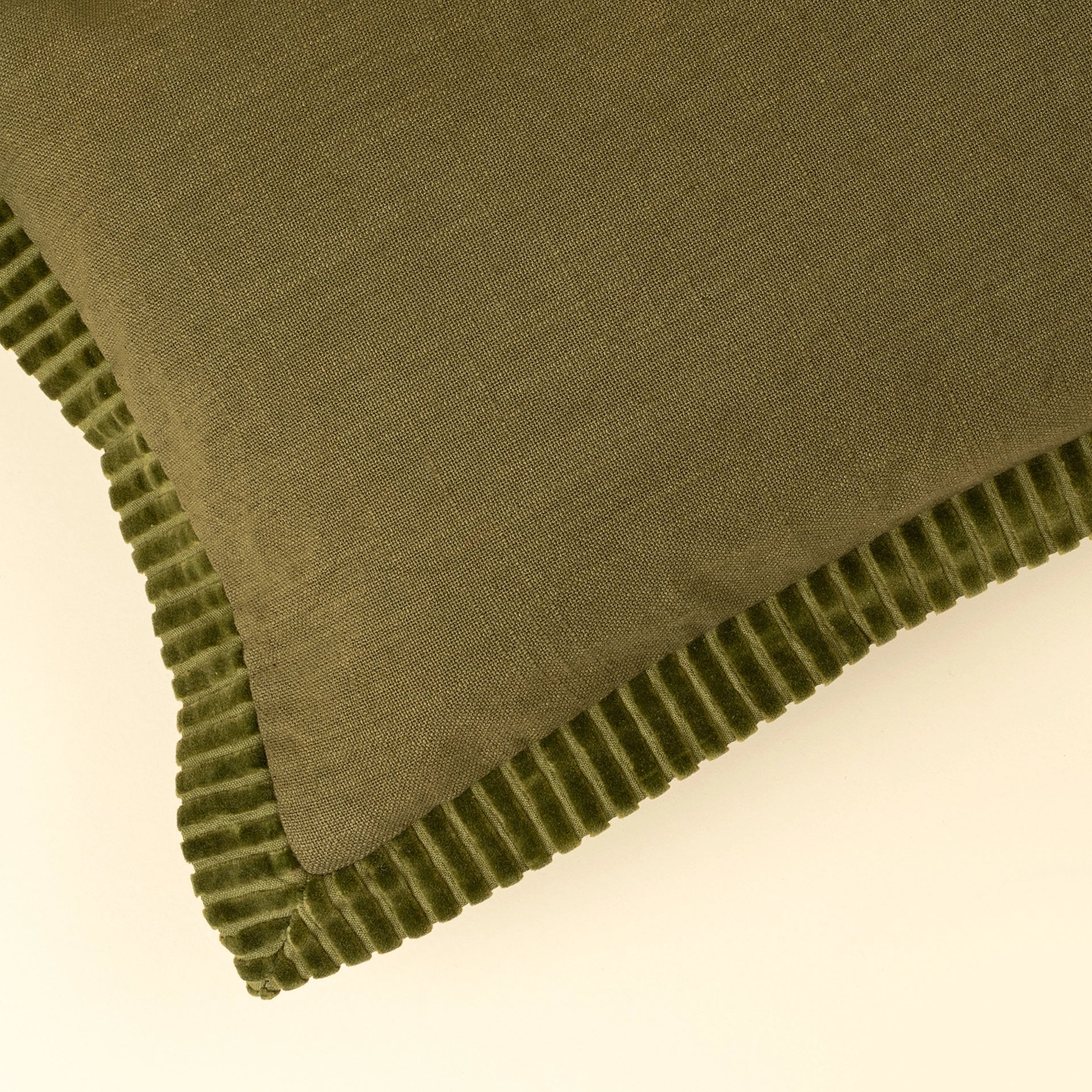 corded moss green velvet edge pillow at the rustic barn in killingworth ct