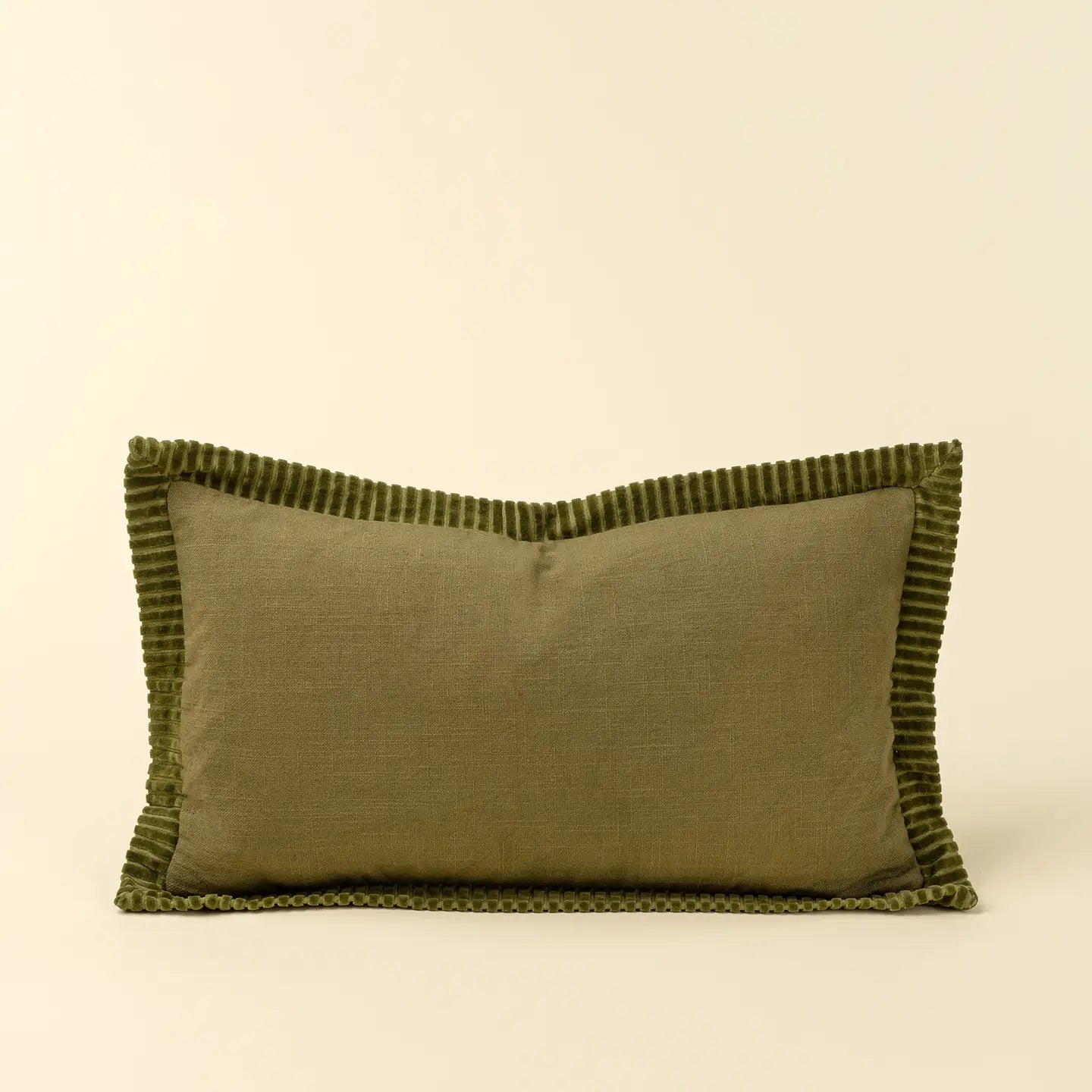 corded moss green velvet edge pillow at the rustic barn in killingworth ct