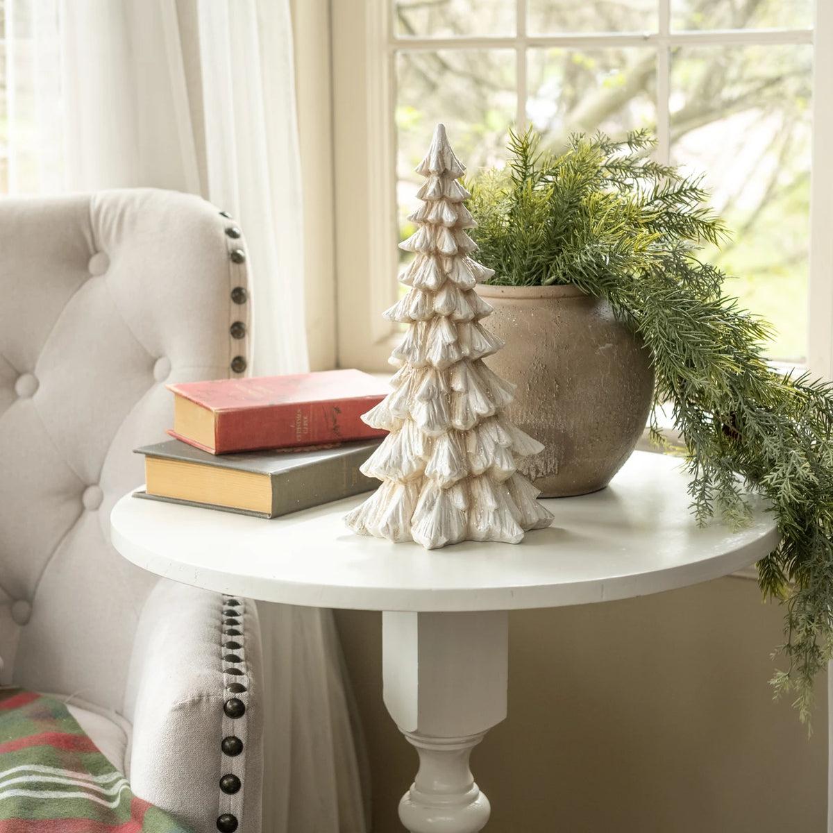 12 inch glittered cream christmas tree at the rustic barn in killinworth ct