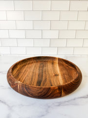 12 inch round wood tray with raised edge at the rustic barn in Killingworth ct