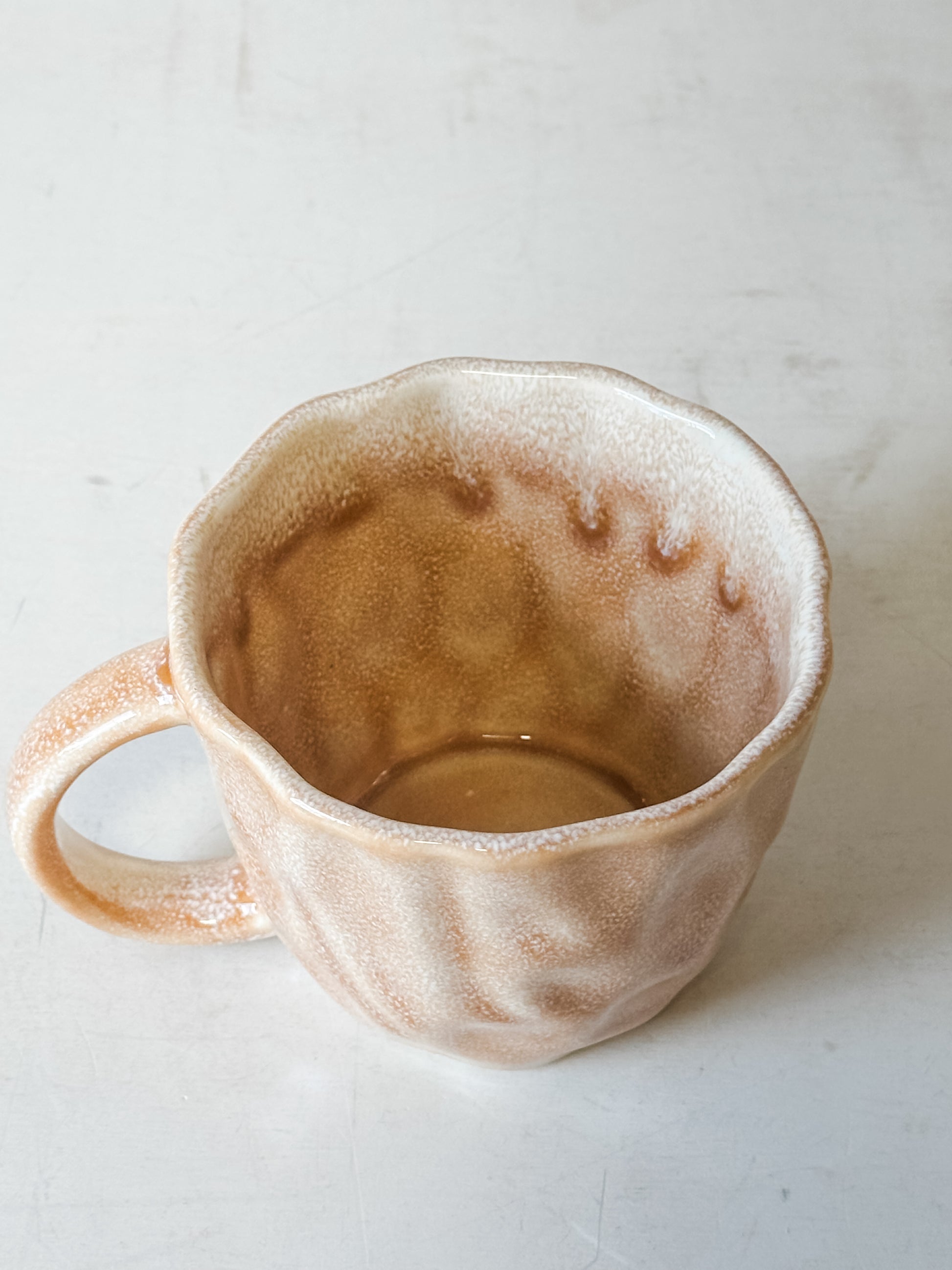 12 ounce handcrafted apricot color mugs at the rustic barn in killingworth ct