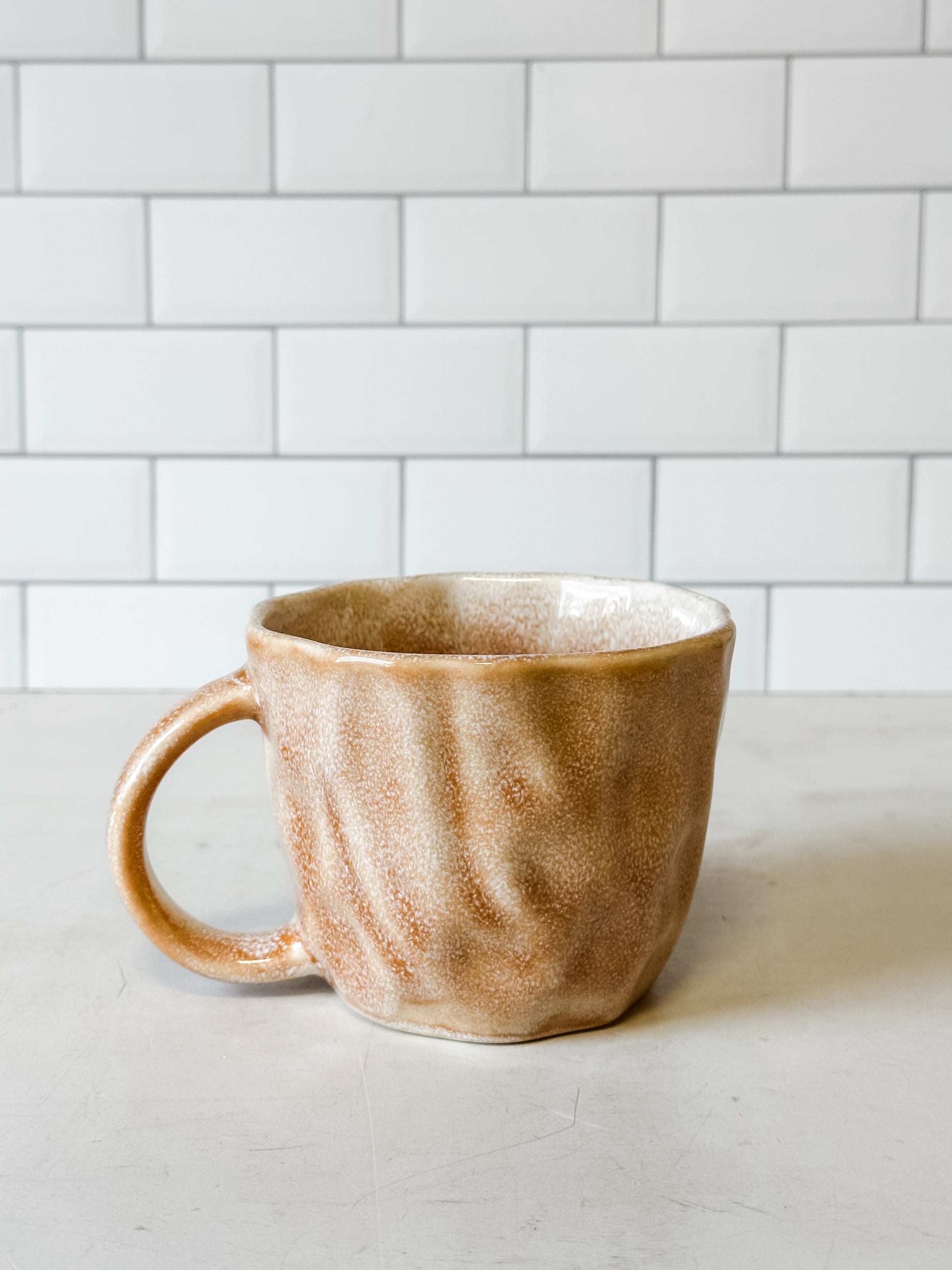 12 ounce handcrafted apricot color mugs at the rustic barn in killingworth ct