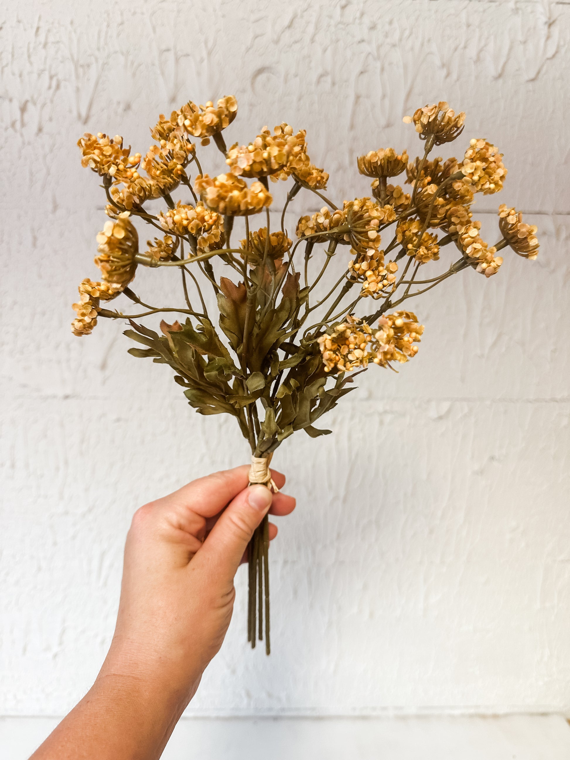 13 inch mustard colored faux fennel flower bundle at The Rustic Barn in Killingworth CT