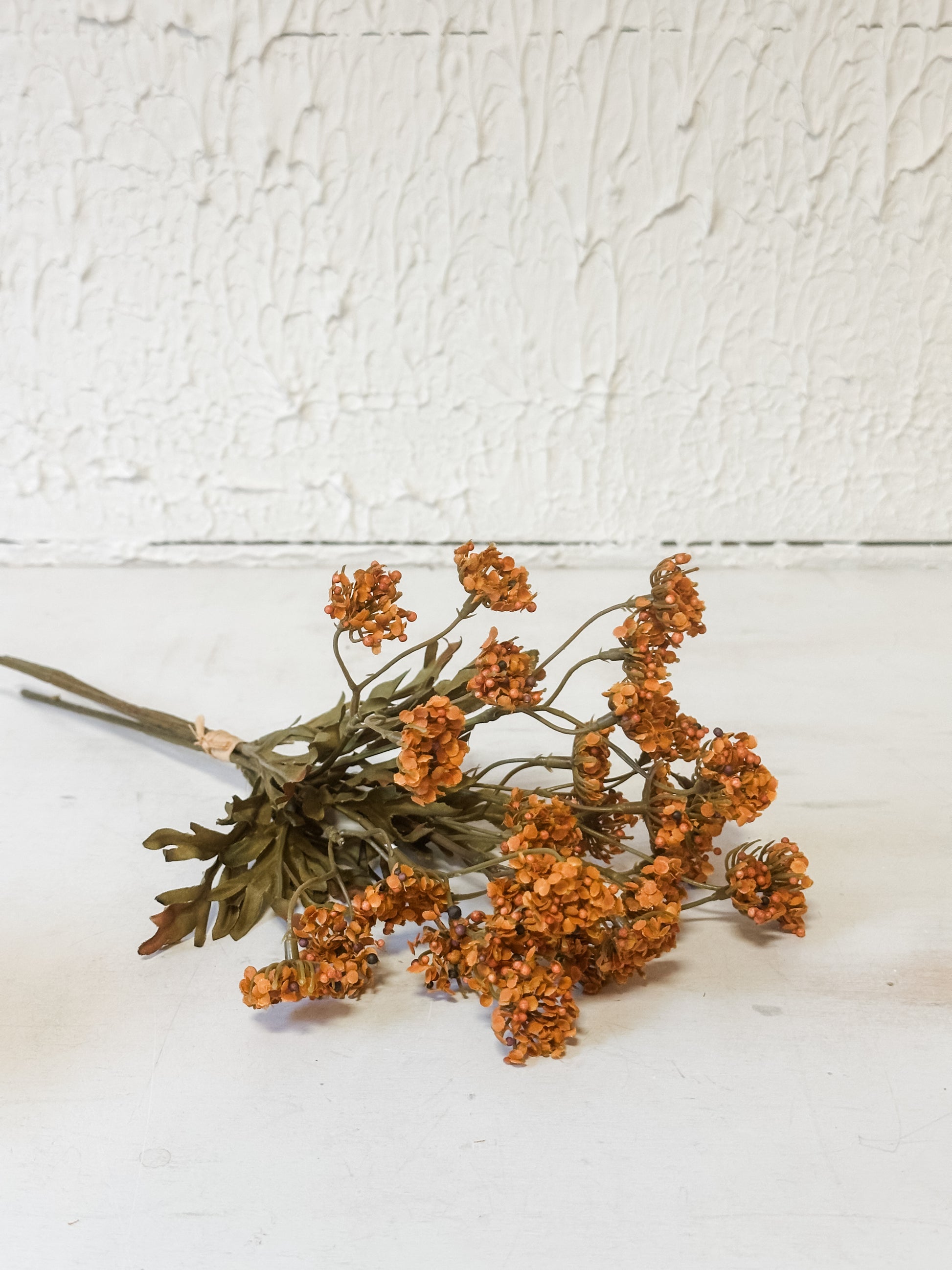 13 inch pumpkin colored faux fennel flower bundle at The Rustic Barn in Killingworth CT