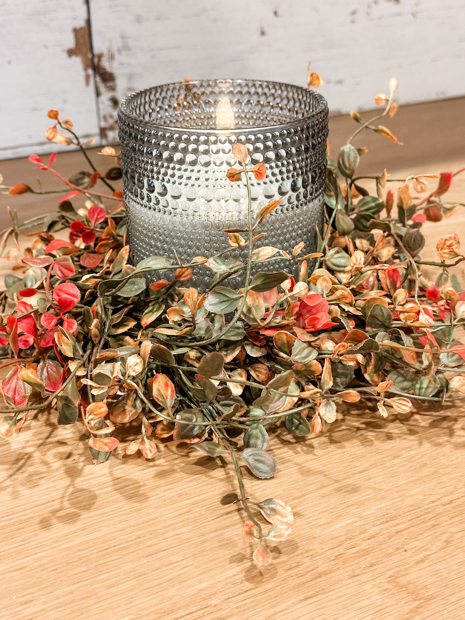 red and green fall red and green bog pimpernel candle ring at the rustic barn in killingworth ct