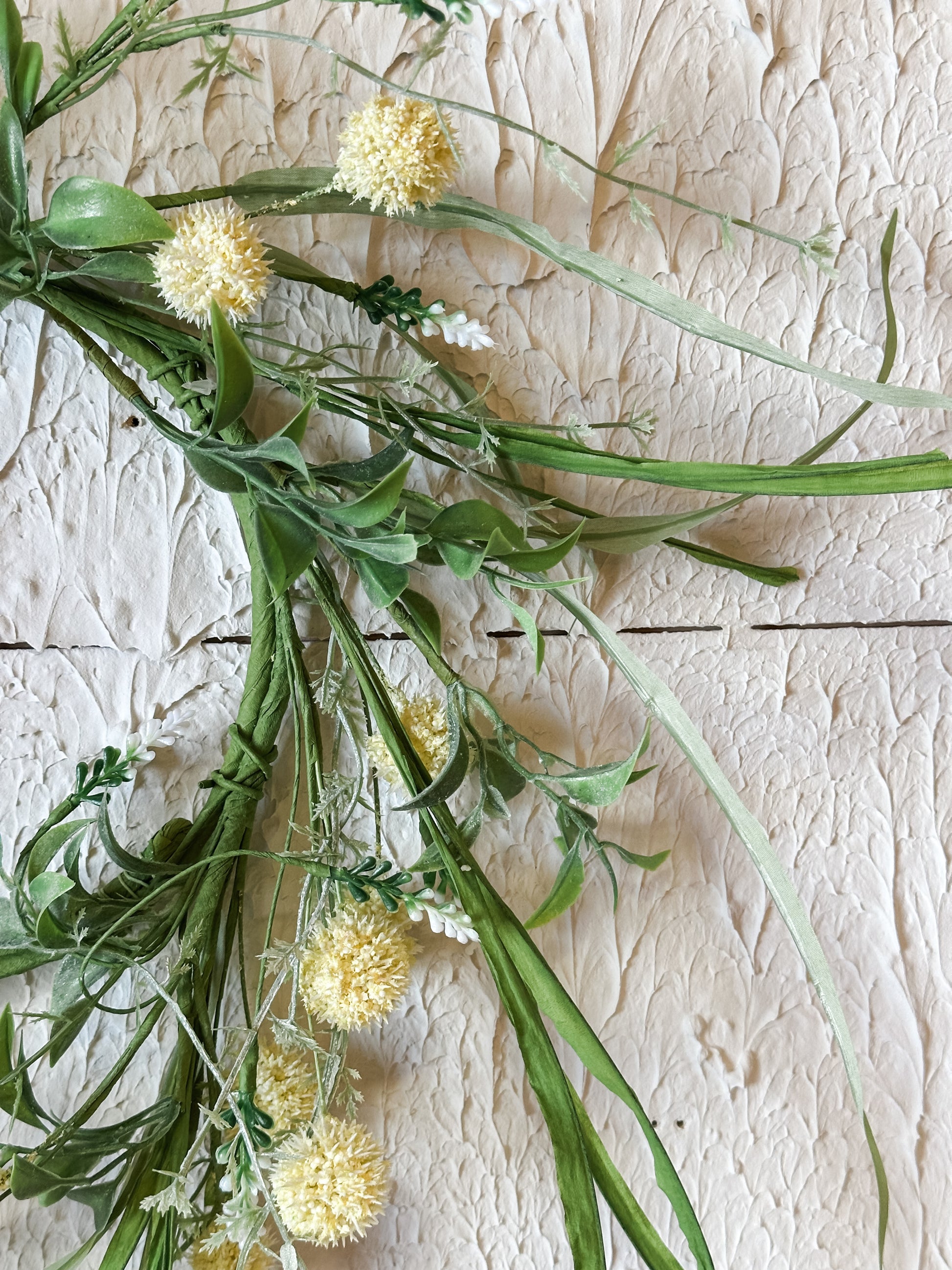 14" Faux Floral Yellow Pom Pom Candle Ring at the Rustic Barn in Killingworth, CT