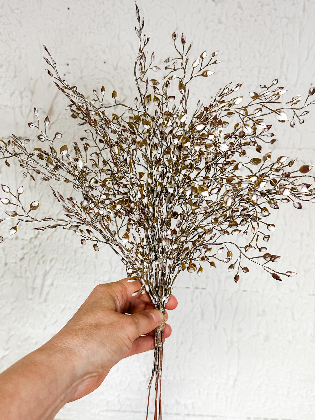 brown and white small leaves fall and winter faux stem at the rustic barn in killingworth ct