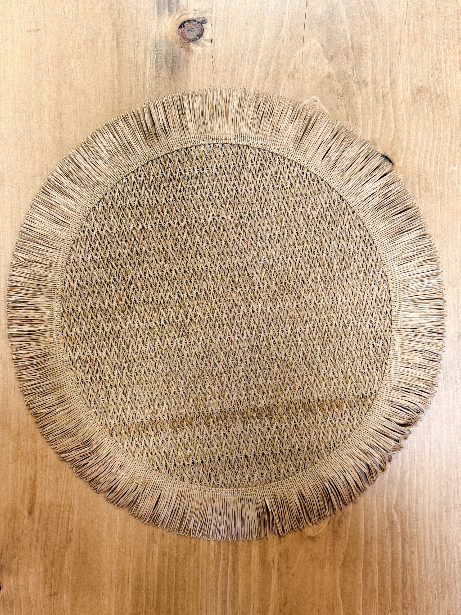 15 inch round woven placemat with fringe for fall at the Rustic Barn in Killingworth CT