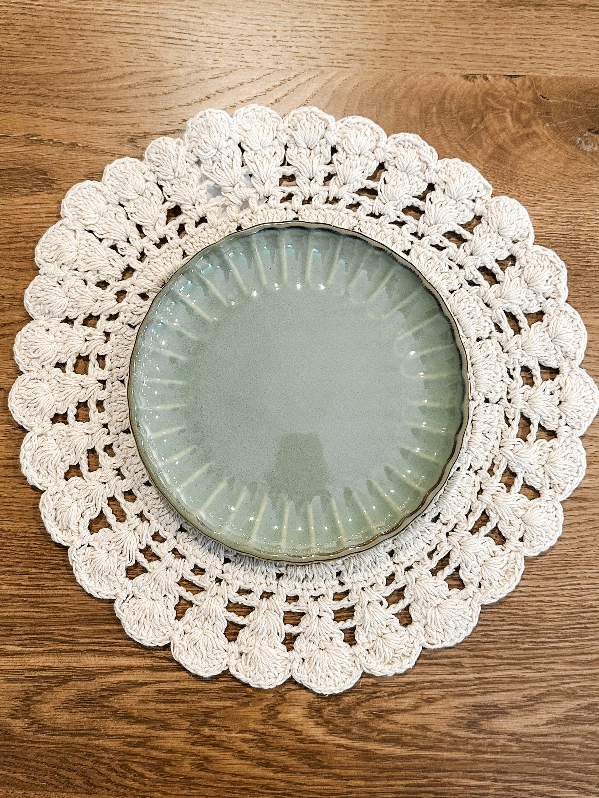 15" raunchy crocheted cotton blend placemat at The Rustic Barn in Killingworth, CT