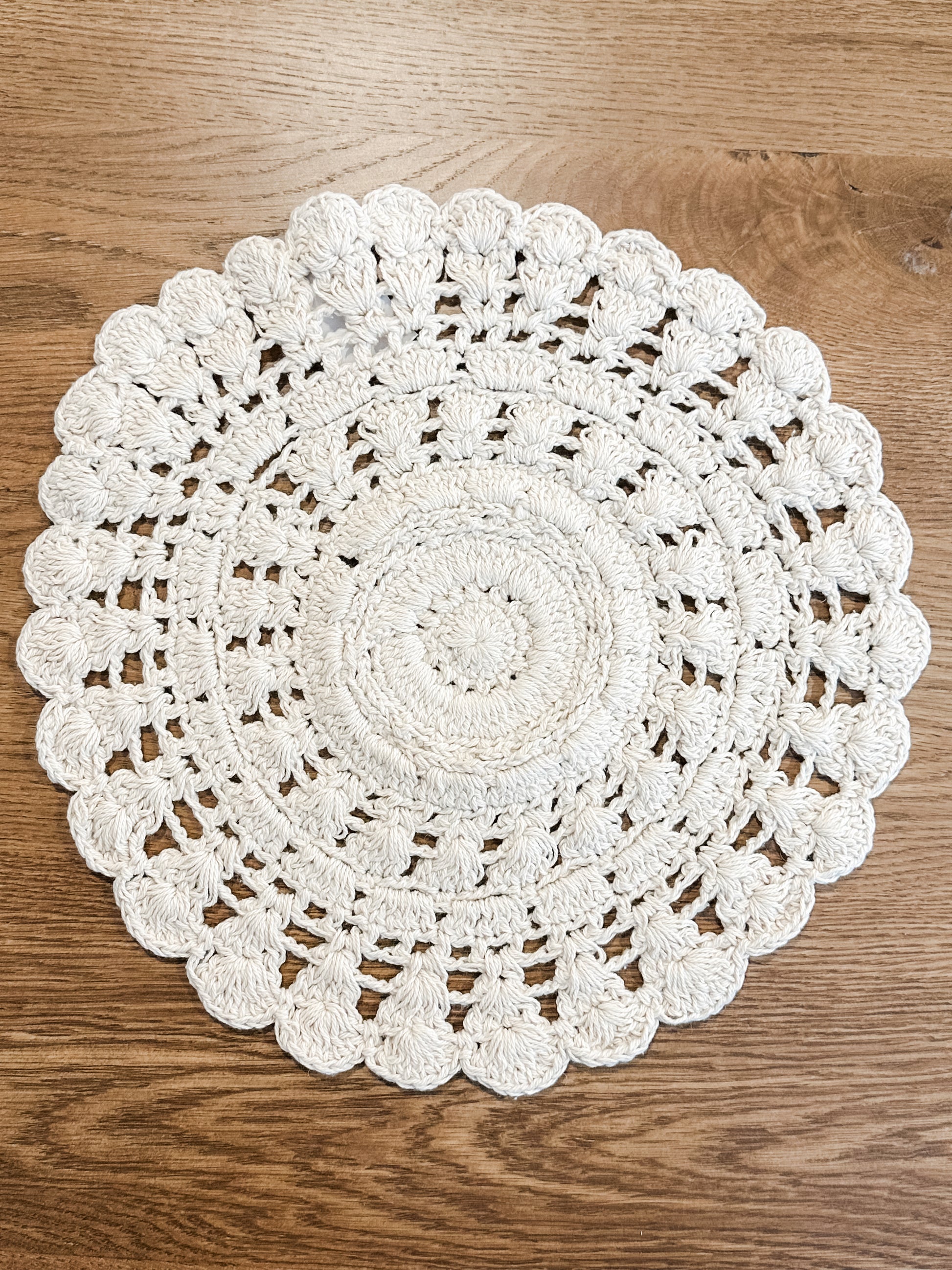 15" raunchy crocheted cotton blend placemat at The Rustic Barn in Killingworth, CT