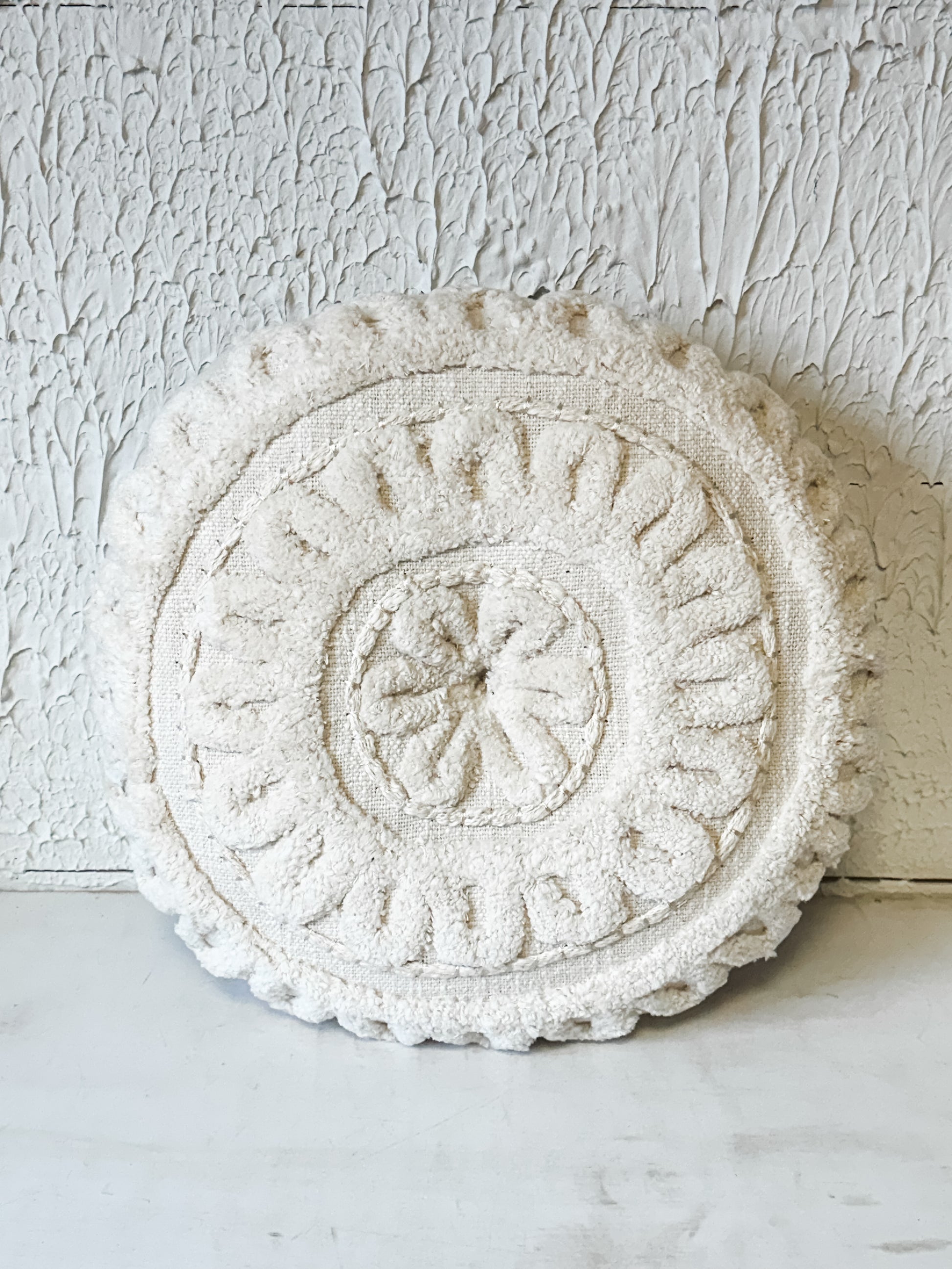 16" Calla Hand-Embroidered Round Decorative Pillow at the Rustic Barn in Killingworth, CT