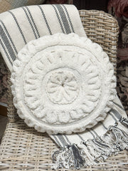 16" Calla Hand-Embroidered Round Decorative Pillow at the Rustic Barn in Killingworth, CT