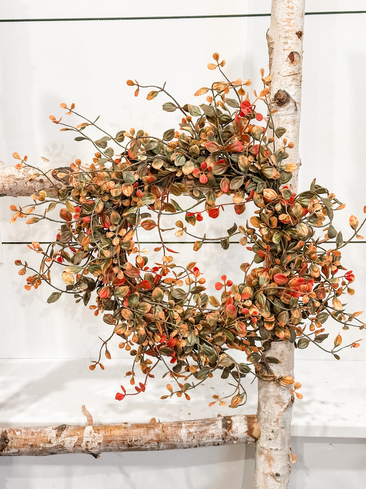 16 inch red and green fall bog pimpernel wreath at the rustic barn in killingworth ct