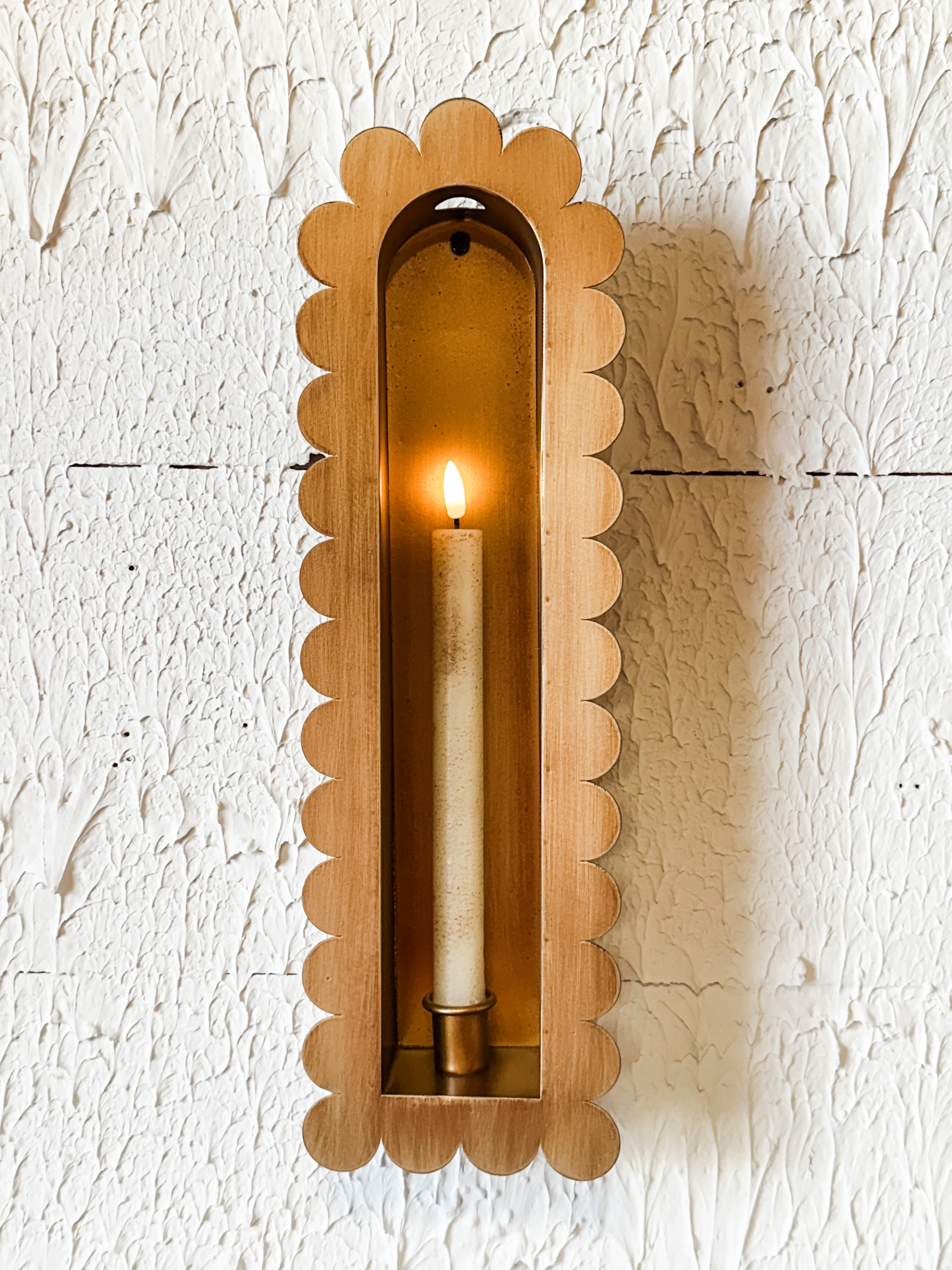 16 inch Scalloped Gold Metal Wall Sconce at the Rustic Barn in Killingworth, CT