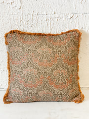 16 inch square cotton pillow with floral print and fringe at The Rustic Barn in Killingworth CT