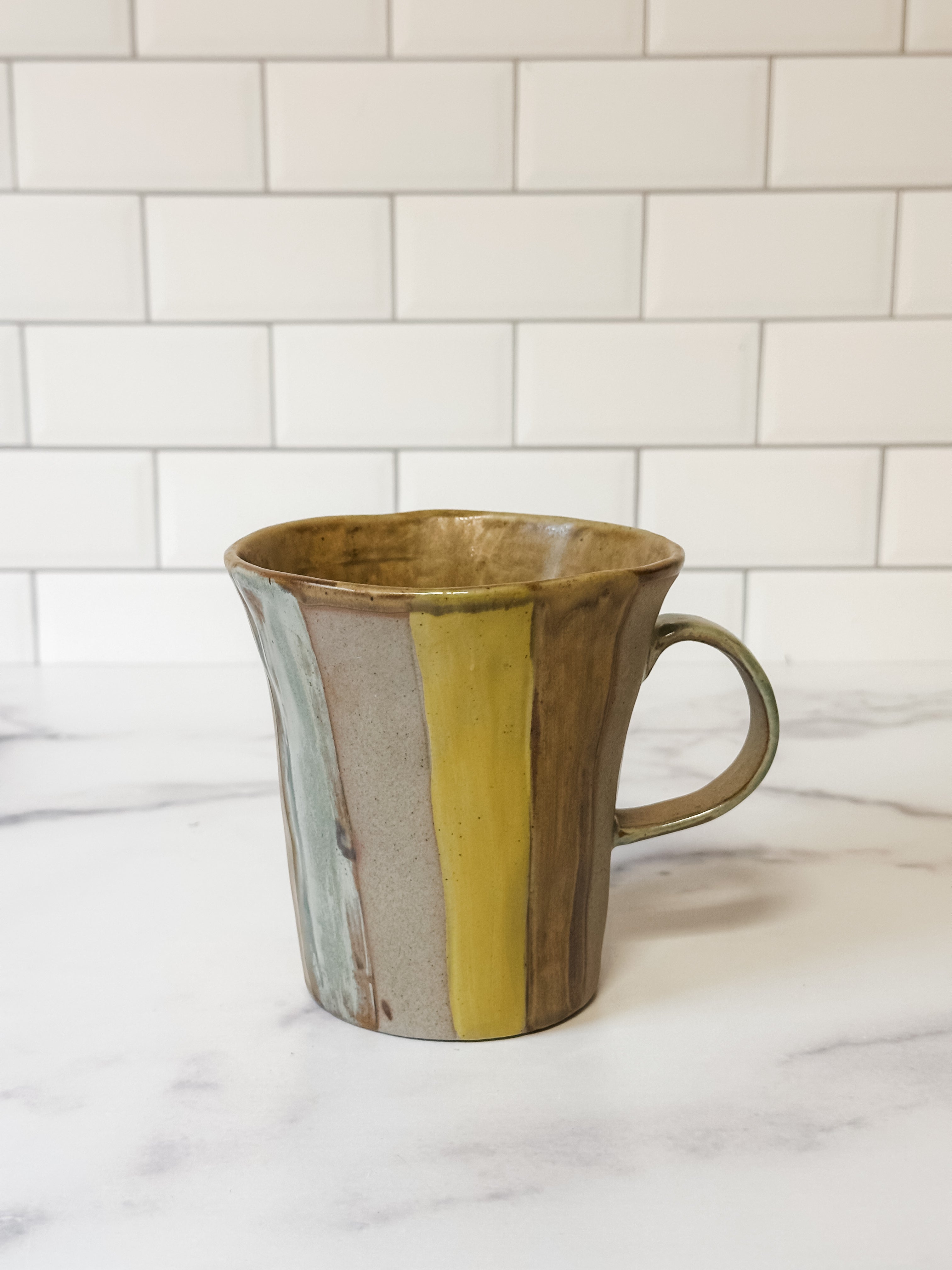 16 ounce hand-painted stoneware mug with stripes at the Rustic Barn in Killingworth CT
