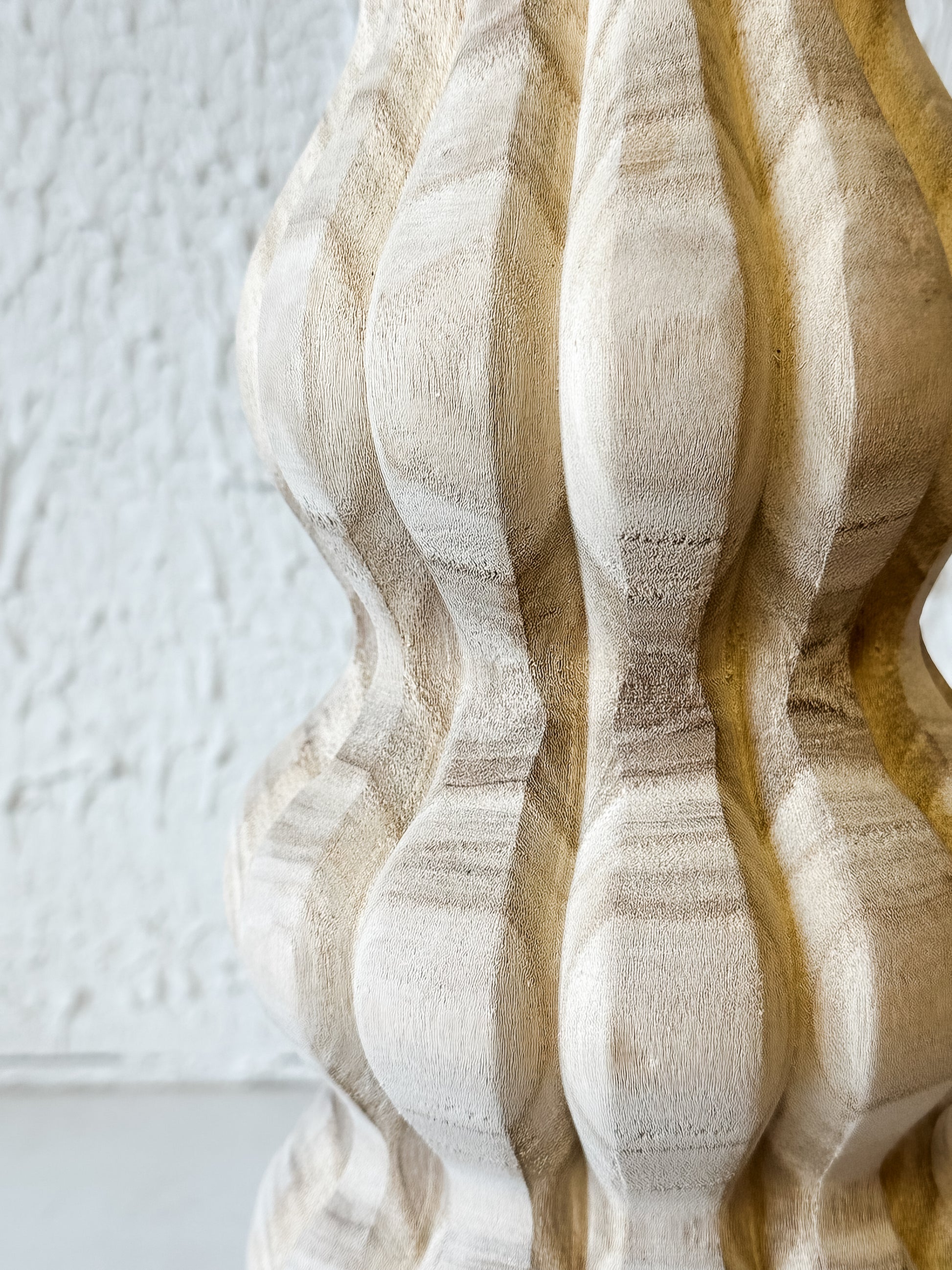 hand carved paulownia wood vase 17 inches high at the rustic barn in Killingworth ct