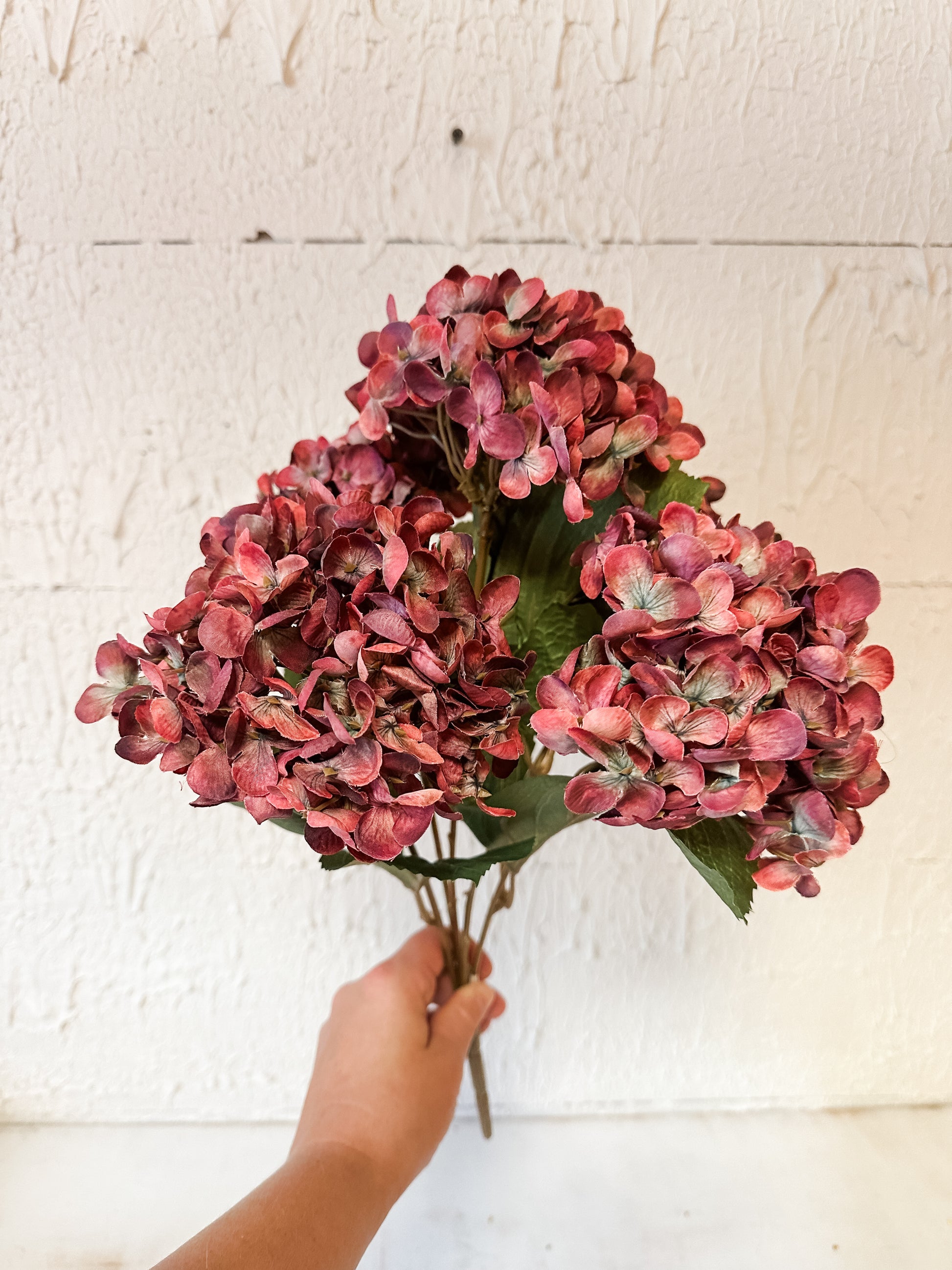 18 inch faux burgundy hydrangea bush at the Rustic Barn in Killingworth CT