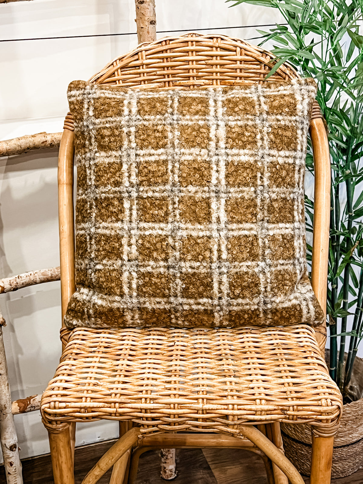 18 inch rustic plaid faux sherpa pillow at the rustic barn in killingworth ct