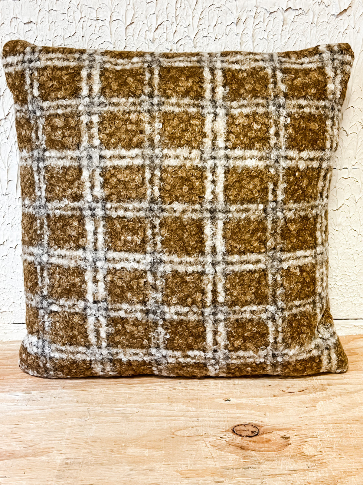 18 inch rustic plaid faux sherpa pillow at the rustic barn in killingworth ct