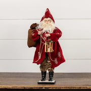 18 inch high santa with red coat a lantern and a toy bag at the rustic barn in killingworth ct