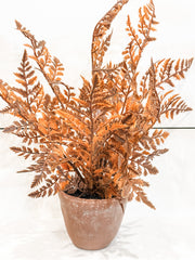 18 inch high soft touch golden color faux ferns in terra-cotta pot at the rustic barn in killingworth ct