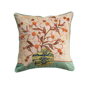 Cotton Blend Pillow With Flowers, Embroidery