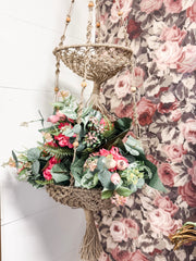 2-Tier Hand-Woven Jute Macrame Hanging Basket with Mango Wood Beads & Tassels at the Rustic Barn in Killingworth, CT