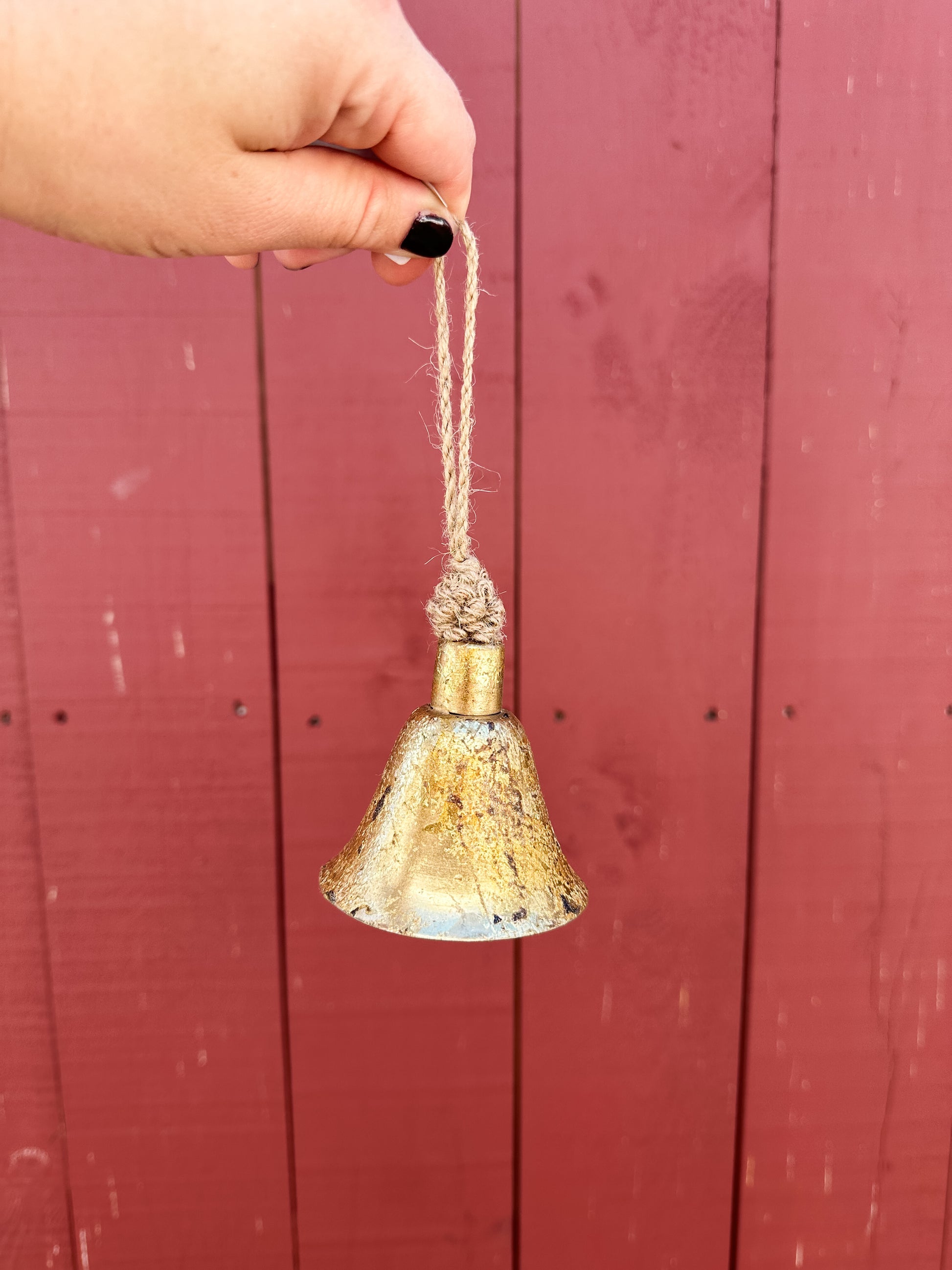 2 1/2 inch bell ornament with antique gold finish at The Rustic Barn in Killingworth CT