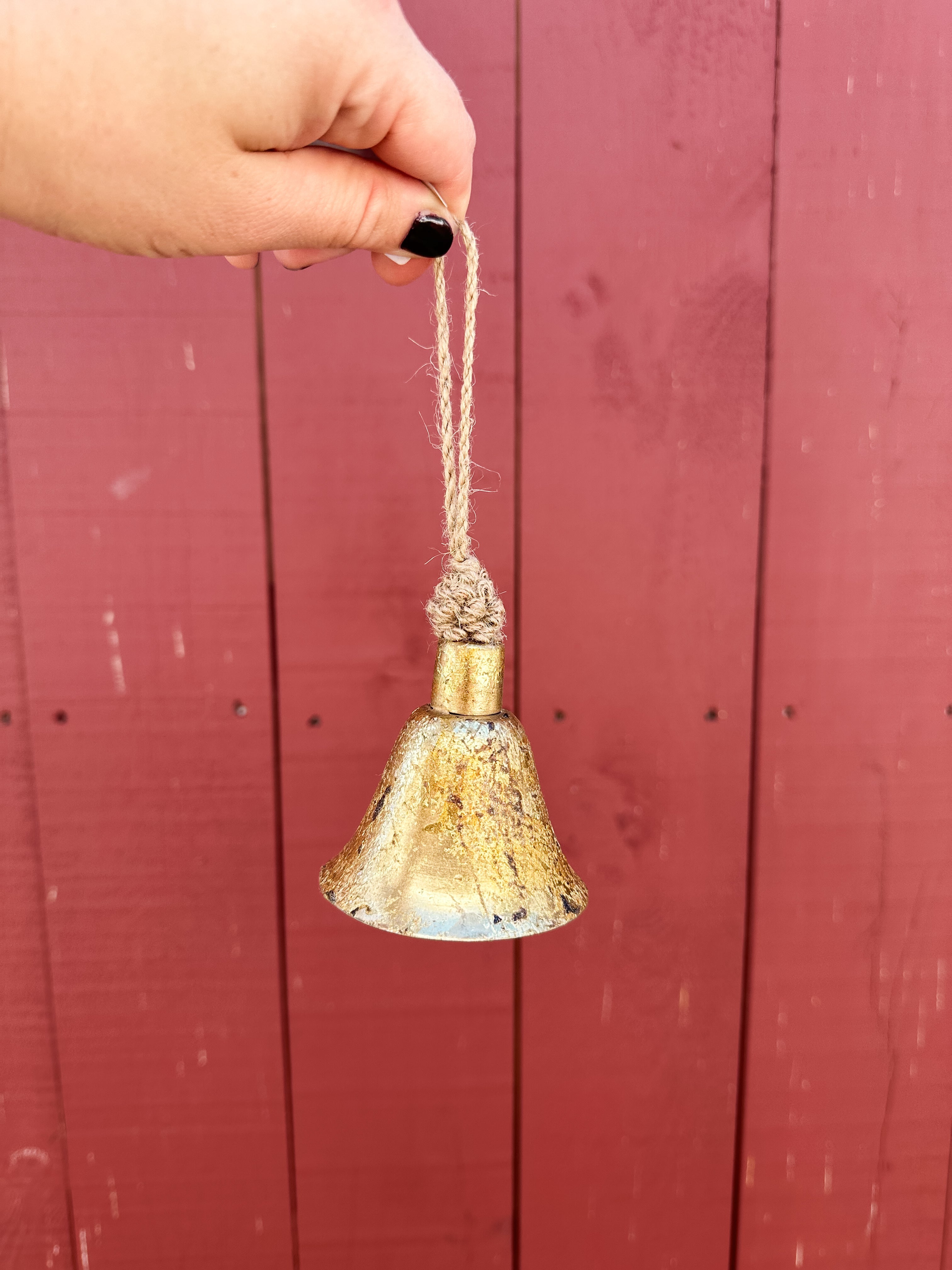 2 1/2 inch bell ornament with antique gold finish at The Rustic Barn in Killingworth CT