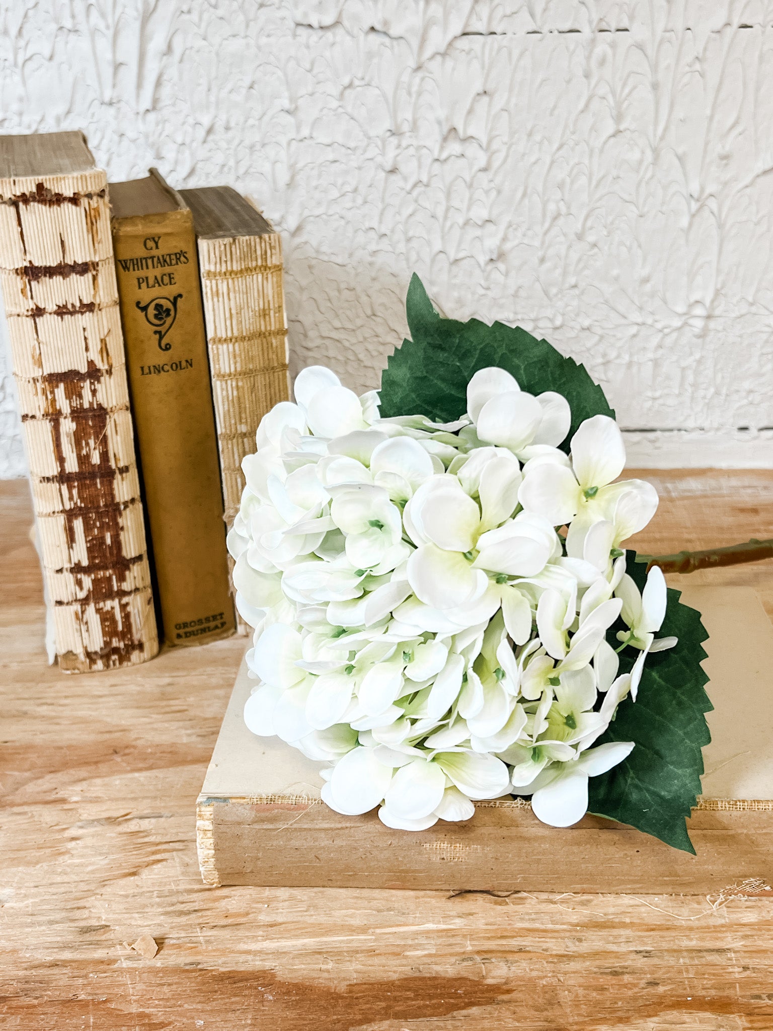 20 inch faux  white hydrangea real touch stem at the rustic barn in killingworth ct
