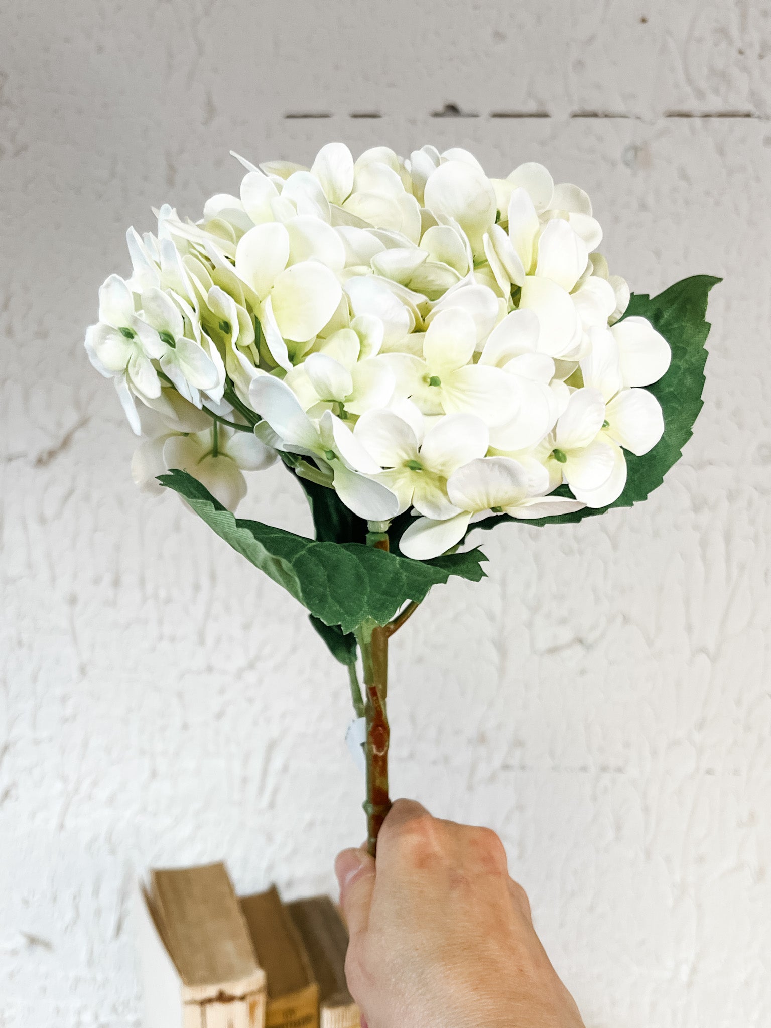20 inch faux  white hydrangea real touch stem at the rustic barn in killingworth ct