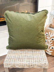 green corduroy scalloped edge 20x20 fall pillow at the rustic barn in killingworth ct