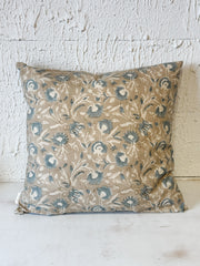20" Shalini  Hand Block Print Pillow Organic Cotton Botanical Accent at the Rustic Barn in Killingworth, CT