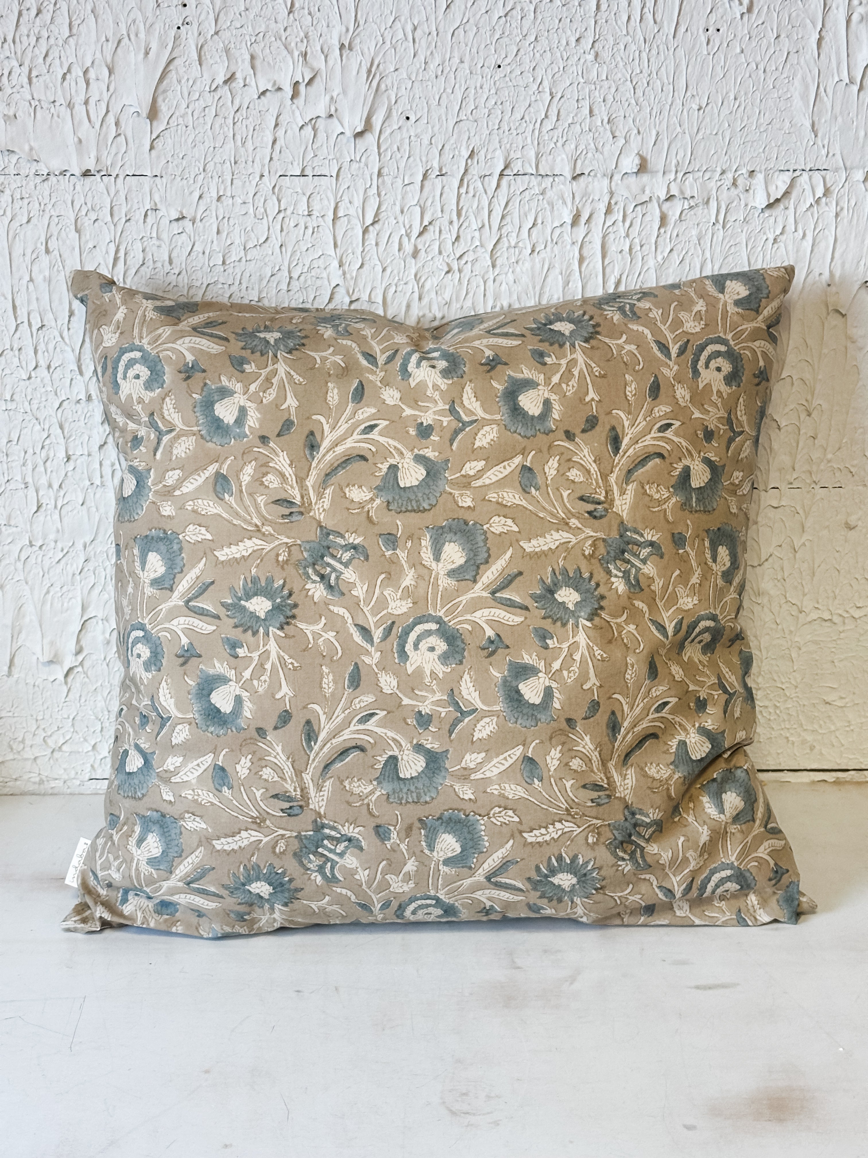 20" Shalini  Hand Block Print Pillow Organic Cotton Botanical Accent at the Rustic Barn in Killingworth, CT
