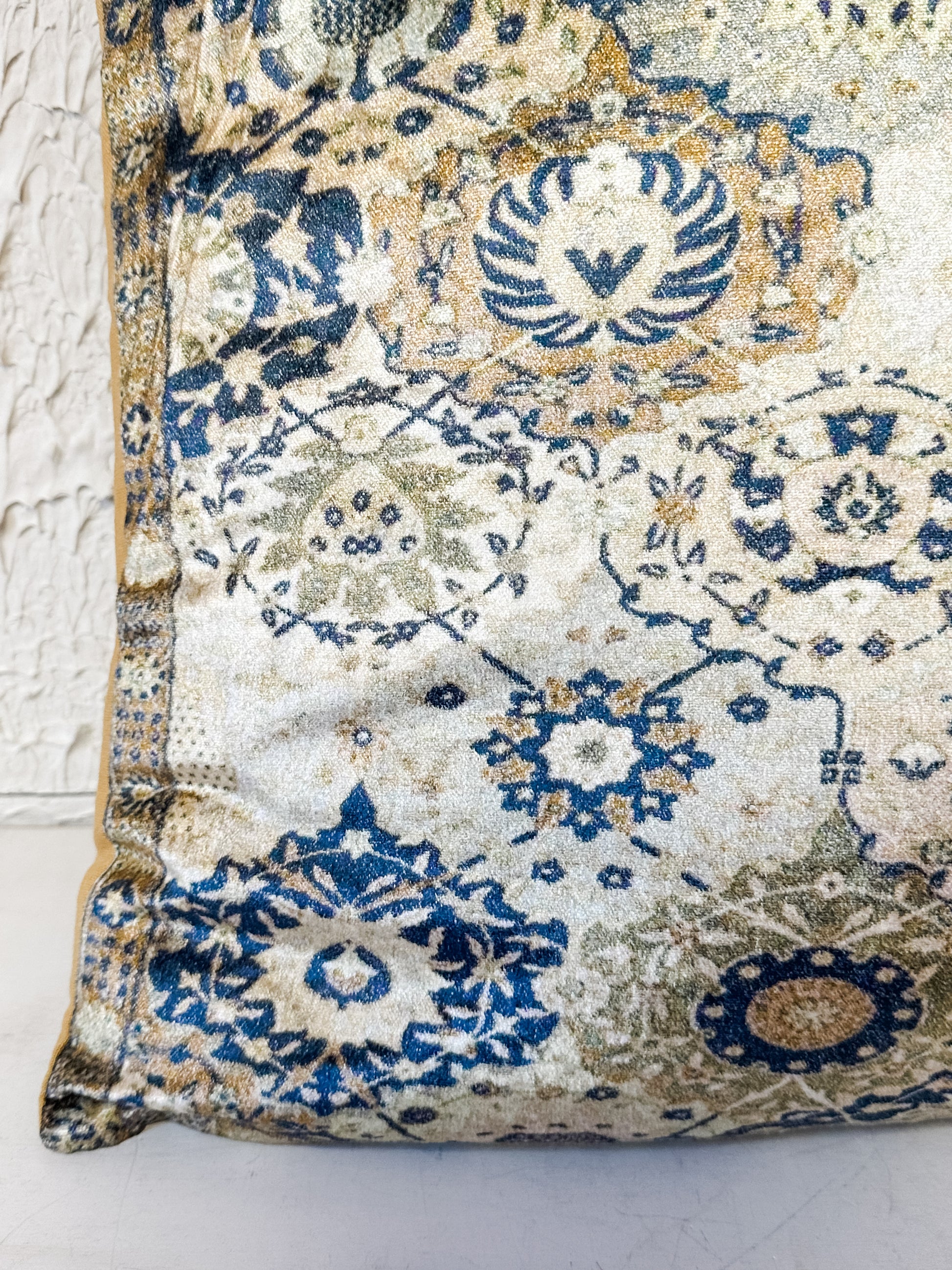 20 inch square cotton blend velvet pillow with design at The Rustic Barn in Killingworth CT