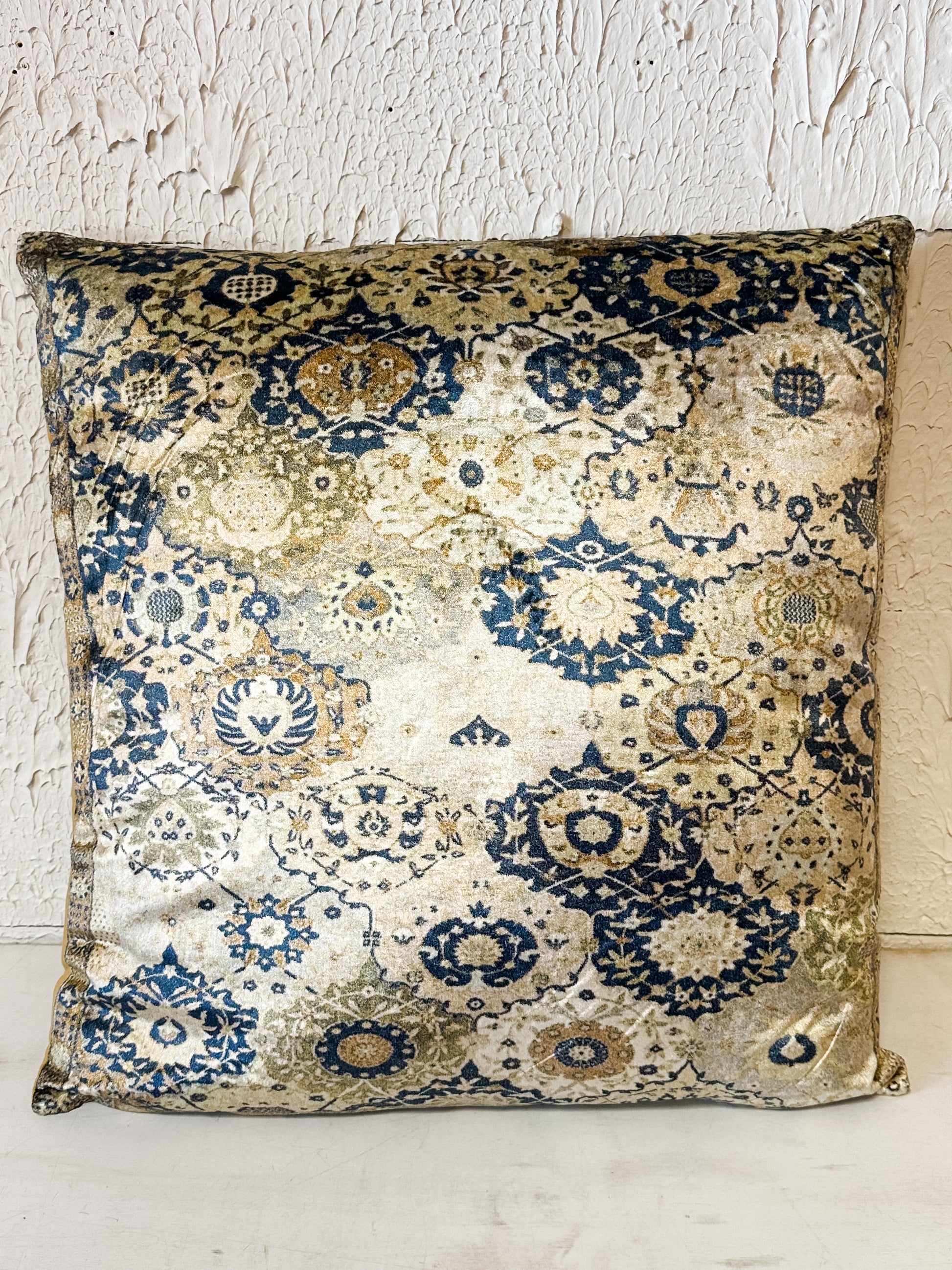 20 inch square cotton blend velvet pillow with design at The Rustic Barn in Killingworth CT