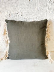 20 inch square cotton pillow with fringe at the Rustic Barn in Killingworth, CT
