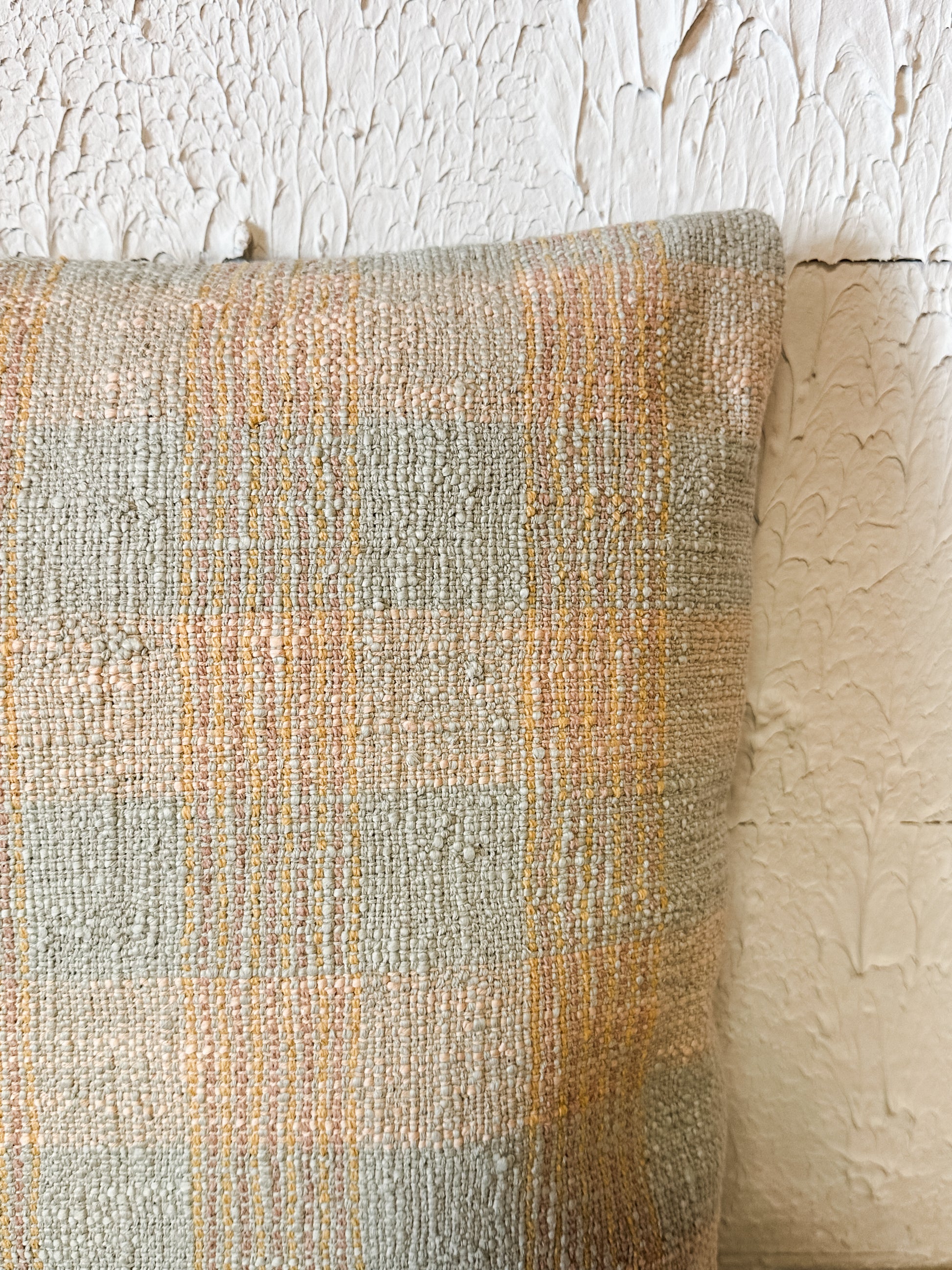 20 inch square hand-woven cotton pillow with plaid print at The Rustic Barn in Killingworth CT
