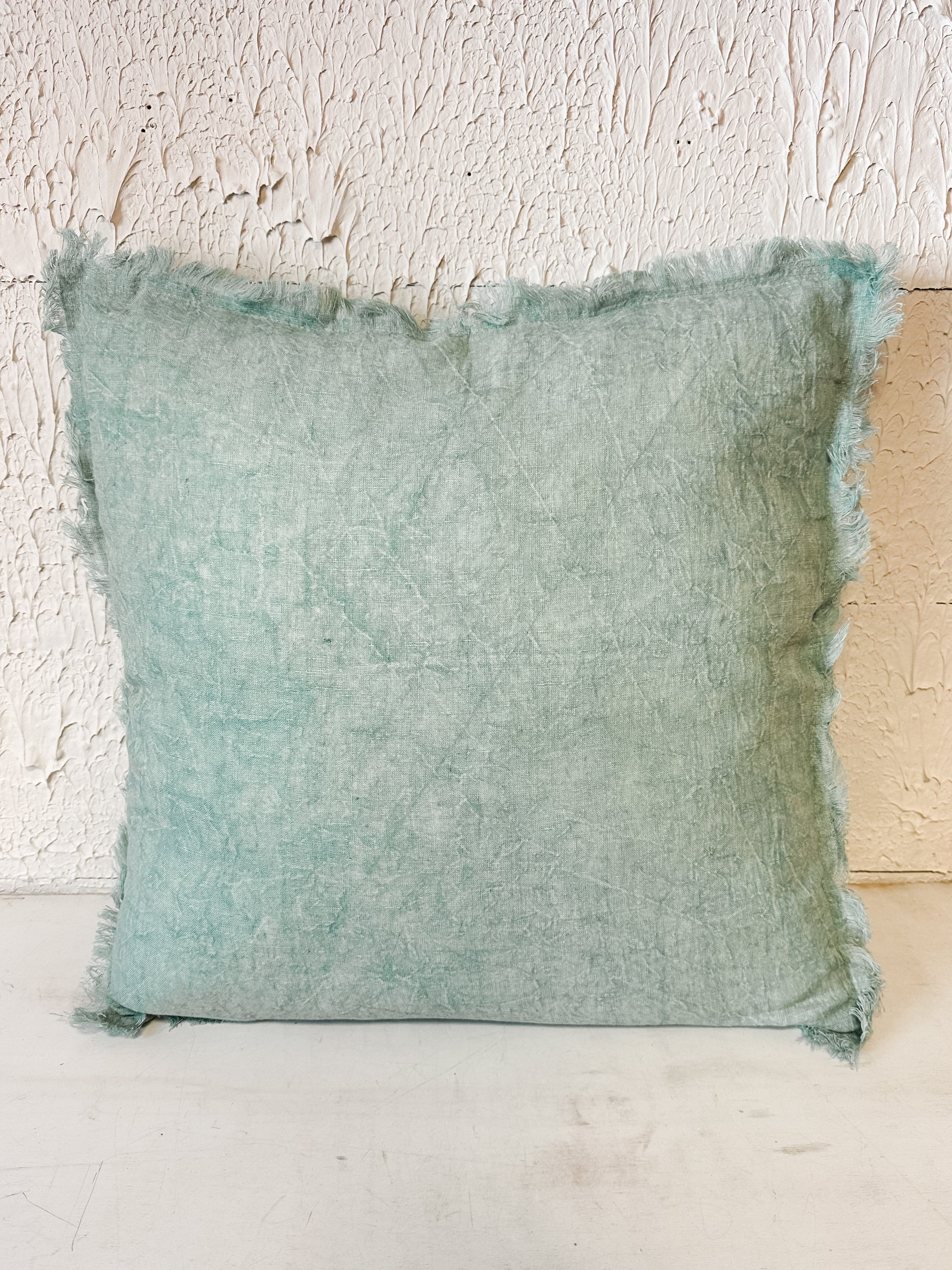 20 inch square linen pillow with fringe at The Rustic Barn in Kilingworth CT