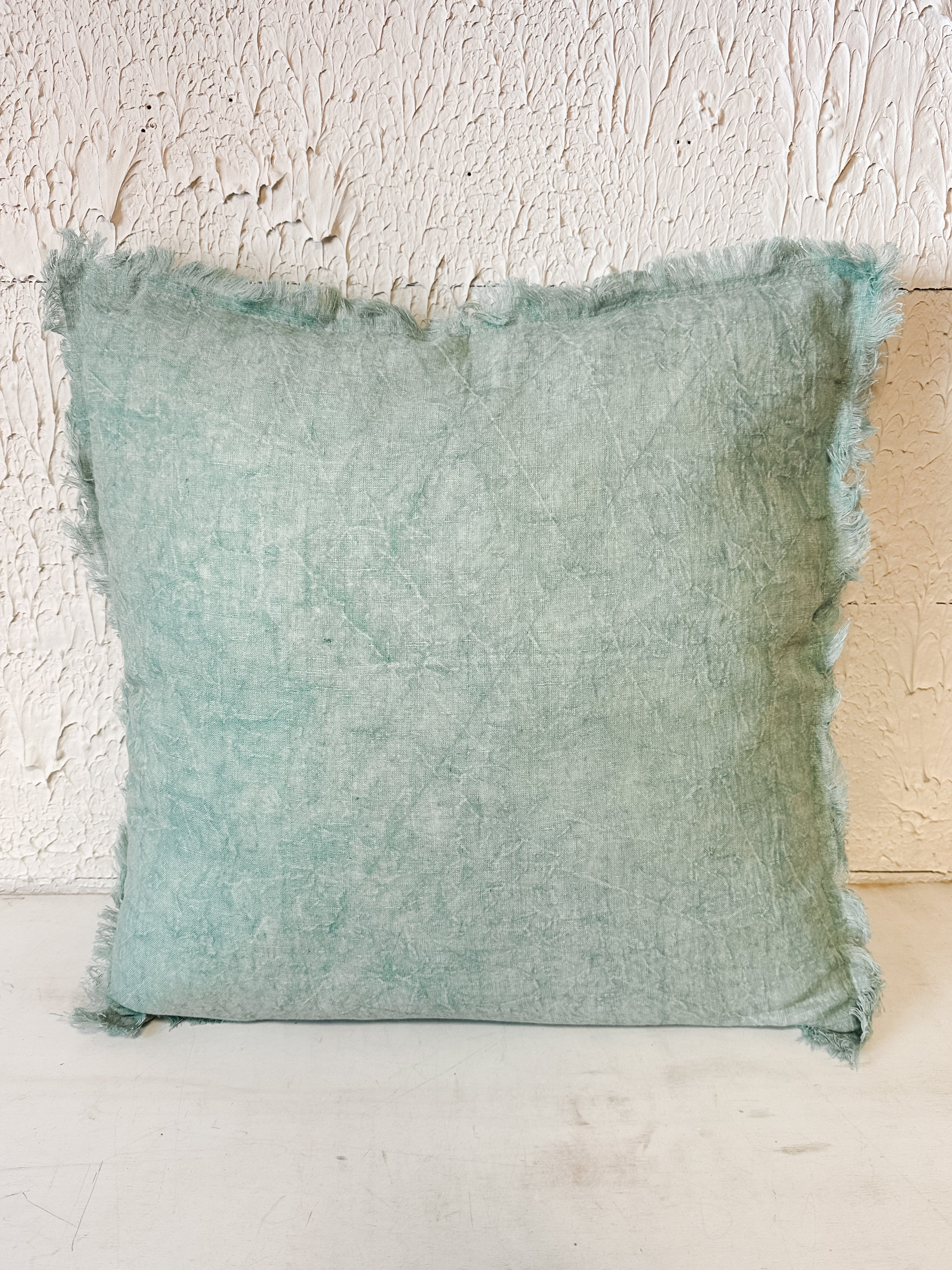 20 inch square linen pillow with fringe at The Rustic Barn in Kilingworth CT