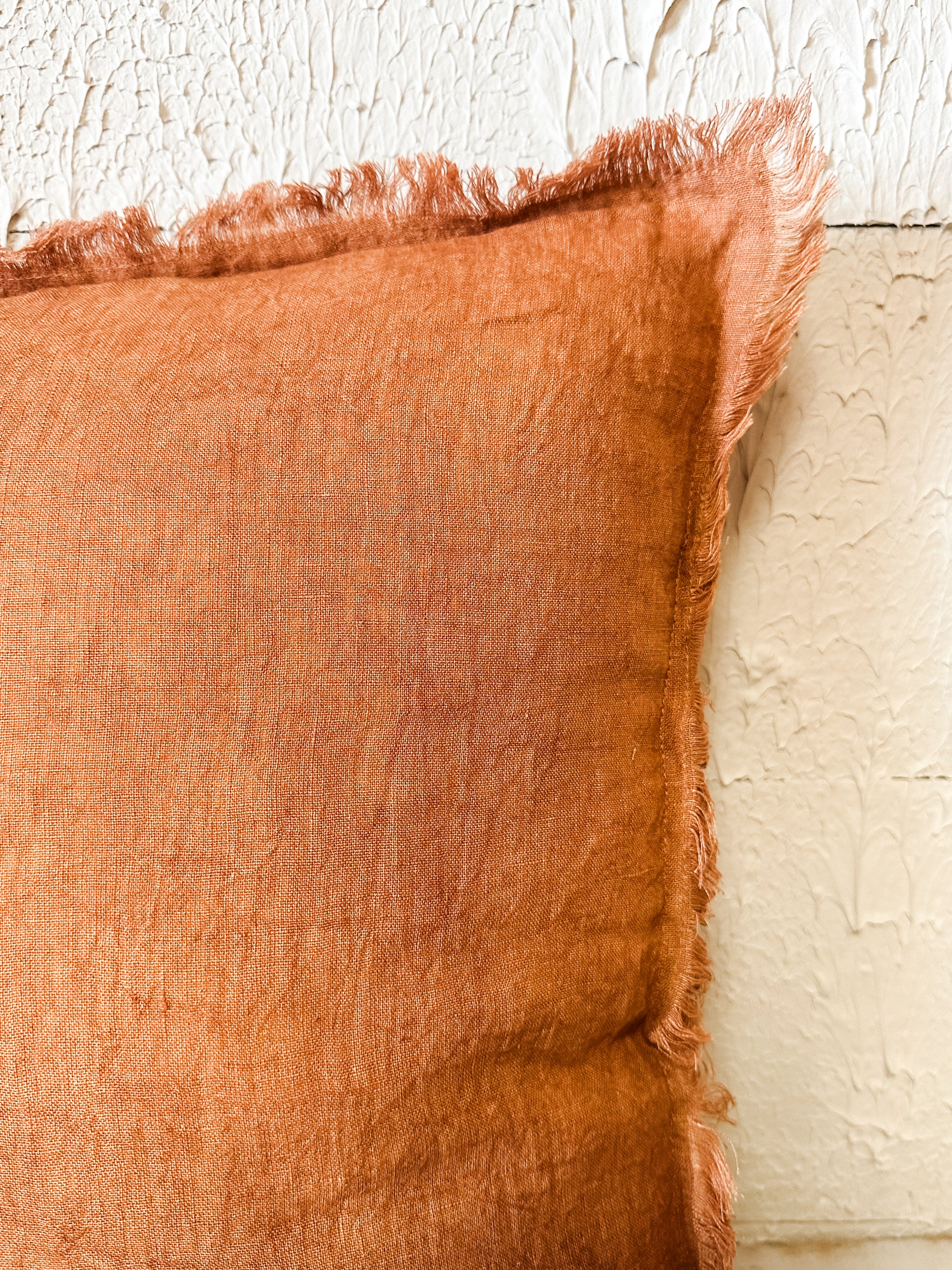 20 inch square stonewashed linen pillow with fringe at The Rustic Barn in Killingworth CT